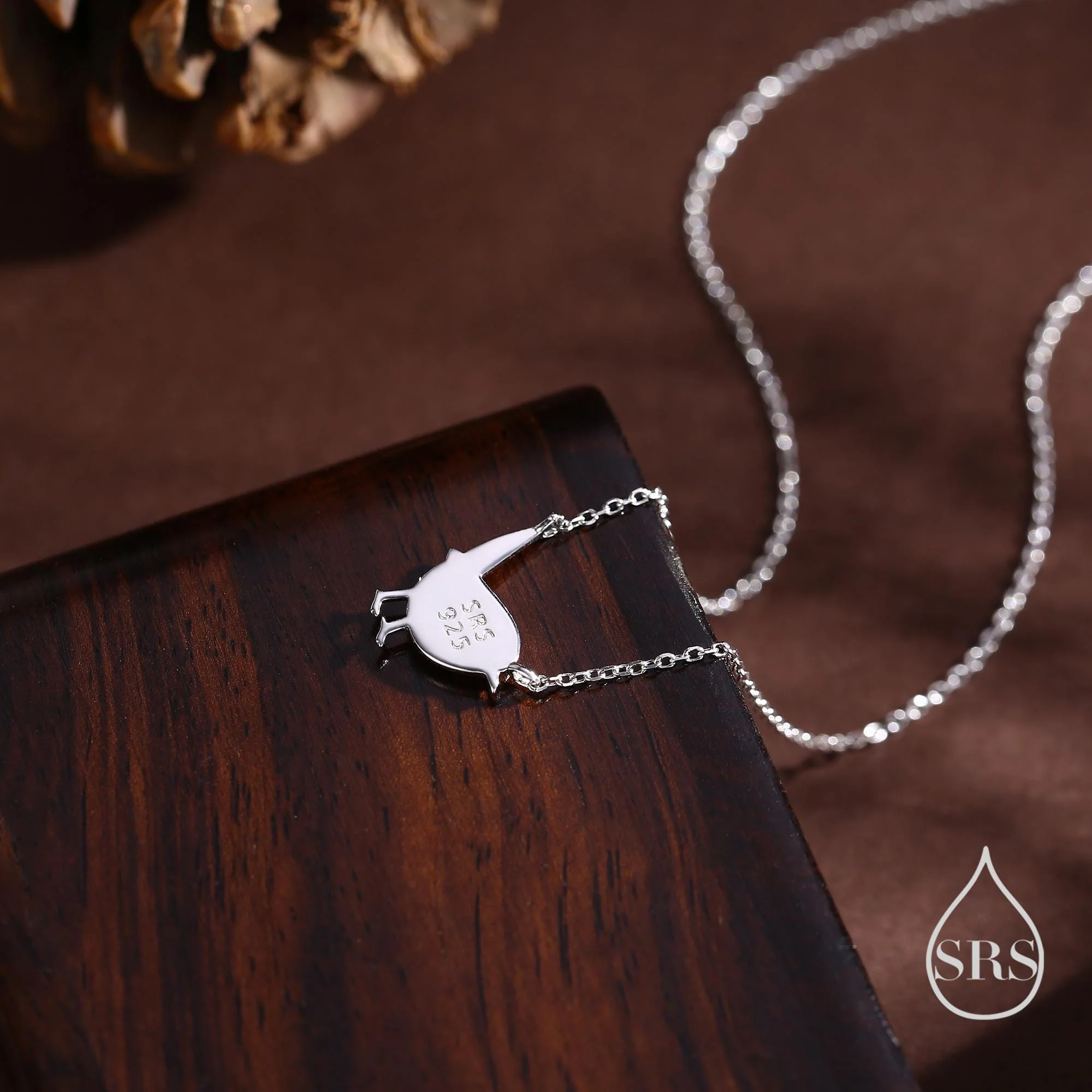 Tiny Wren Bird Pendant Necklace in Sterling Silver, Silver Enamel Wren Bird Necklace, Silver Bird Necklace, - Image 4