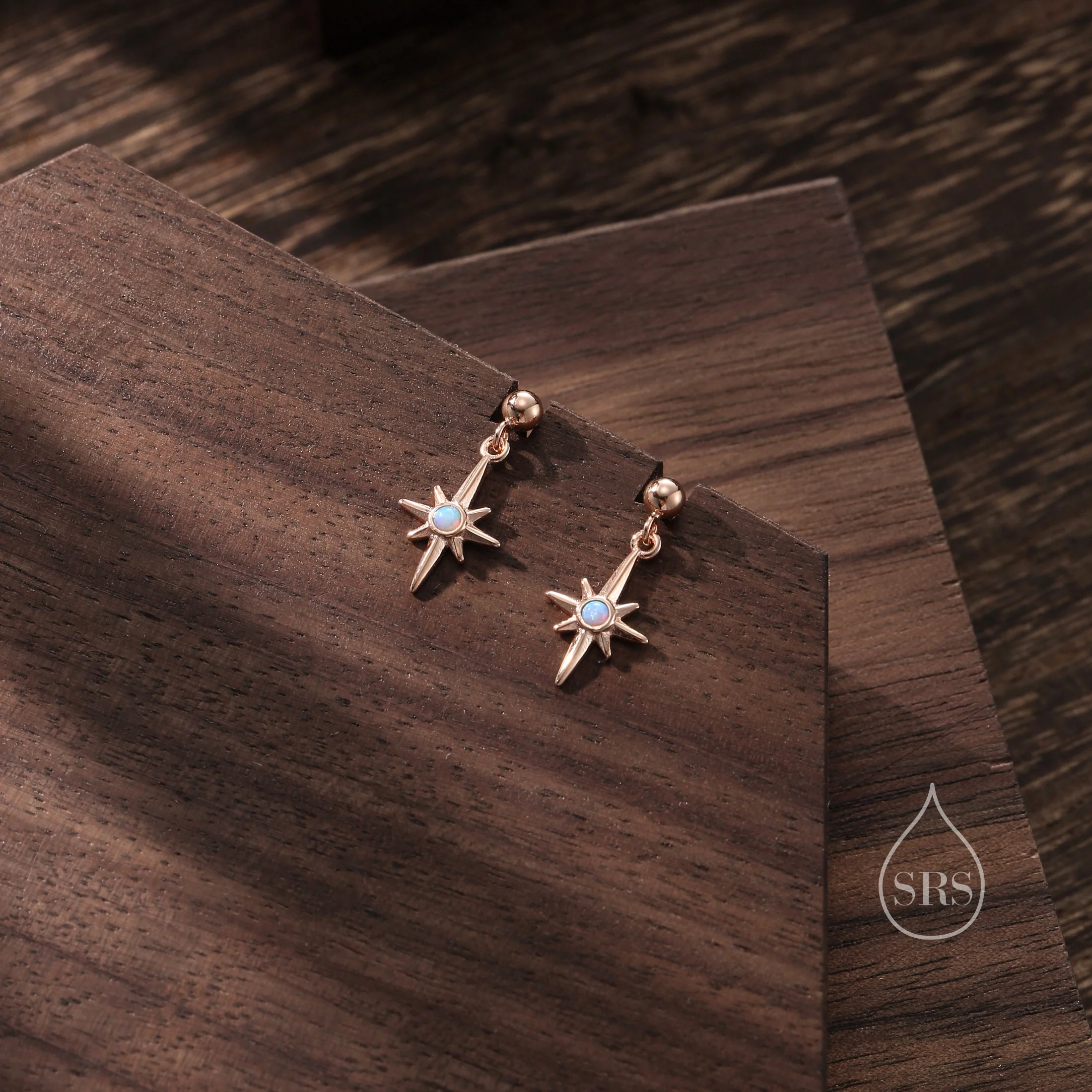TinyBlue Opal Star Dangle Stud Earrings in Sterling Silver, Silver or Gold or Rose Gold, Aurora Star Earrings, Sunburst Earrings, Celestial - Image 4