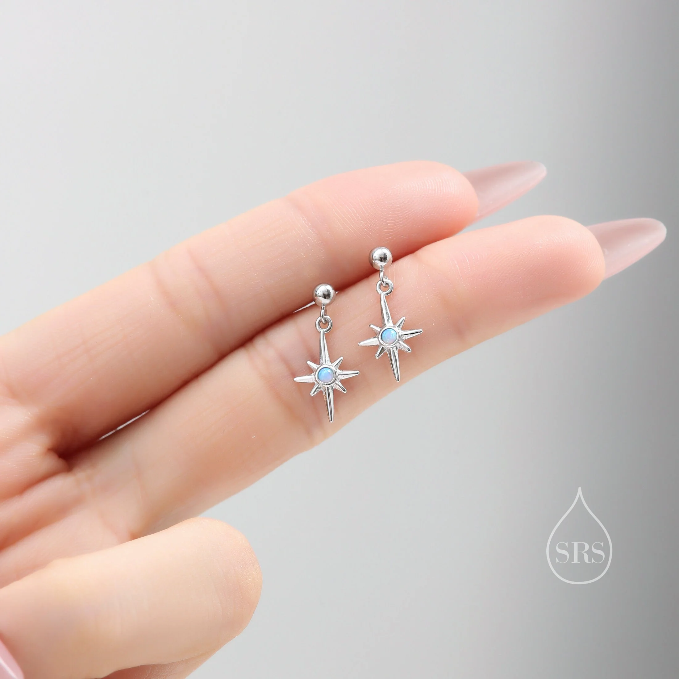 TinyBlue Opal Star Dangle Stud Earrings in Sterling Silver, Silver or Gold or Rose Gold, Aurora Star Earrings, Sunburst Earrings, Celestial - Image 6