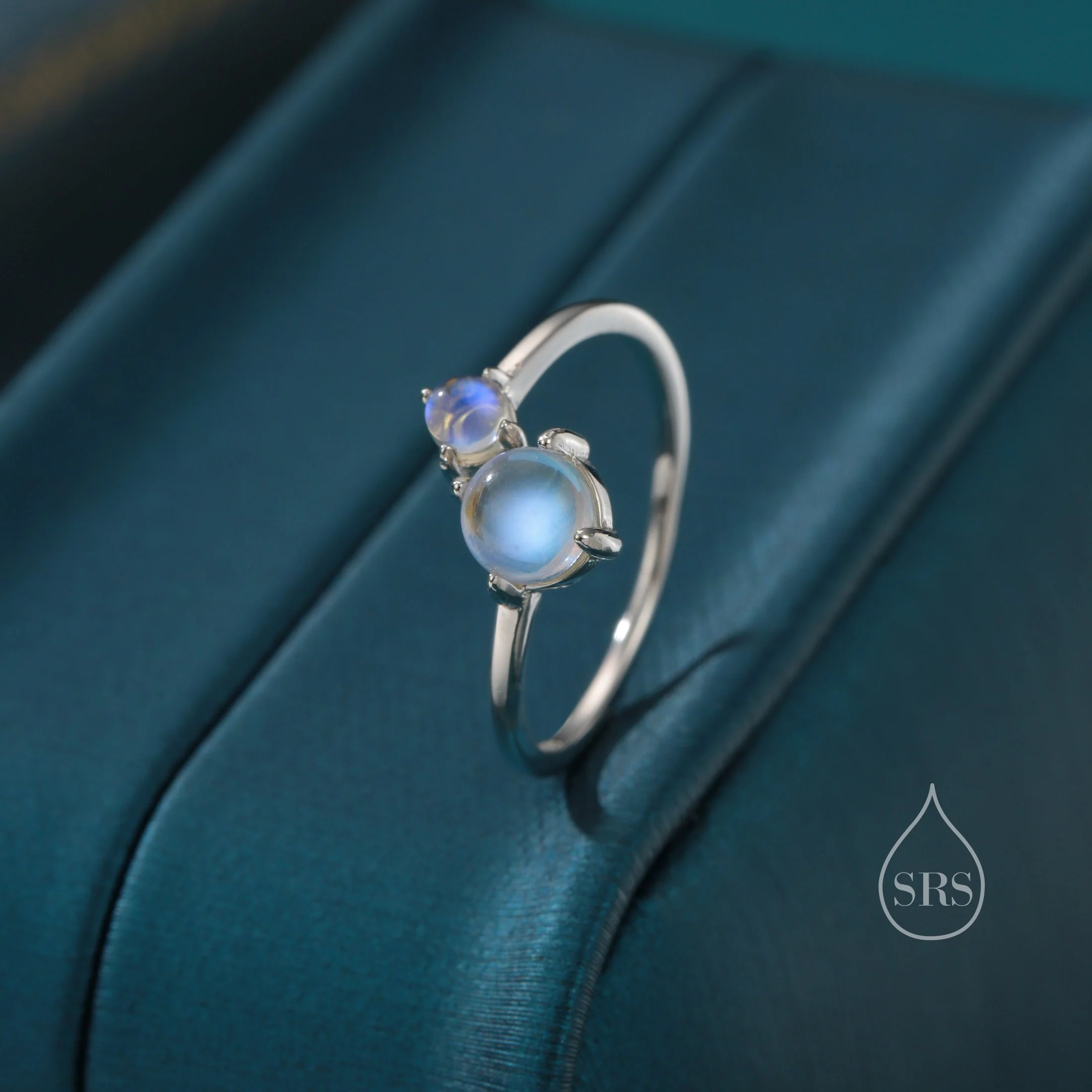 Toi et Moi Opal Open Ring in Sterling Silver, Adjustable Size, Lab Opal Double Stone Ring, Lab Moonstone Open Ring - Image 4