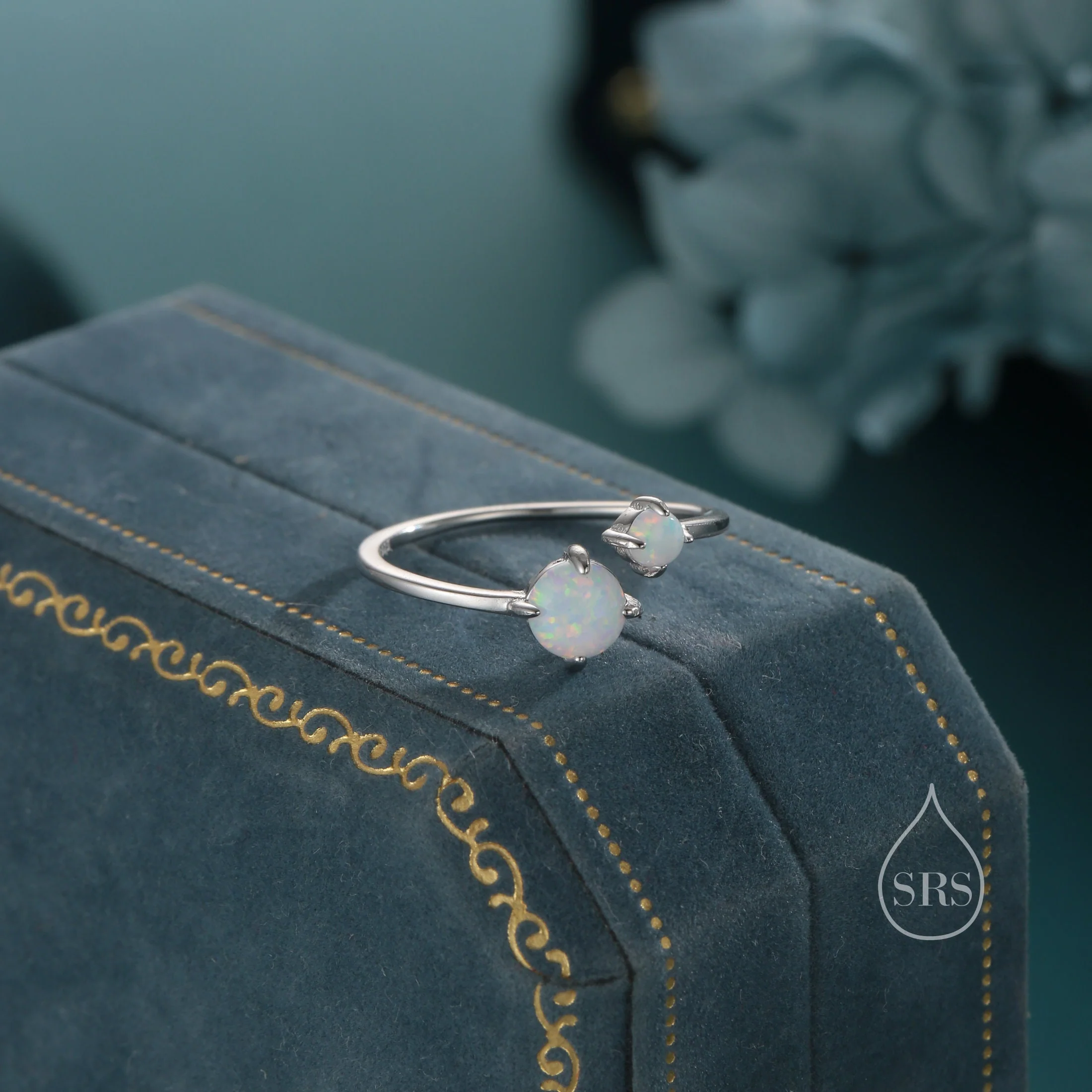 Toi et Moi Opal Open Ring in Sterling Silver, Adjustable Size, Lab Opal Double Stone Ring, Lab Moonstone Open Ring - Image 6
