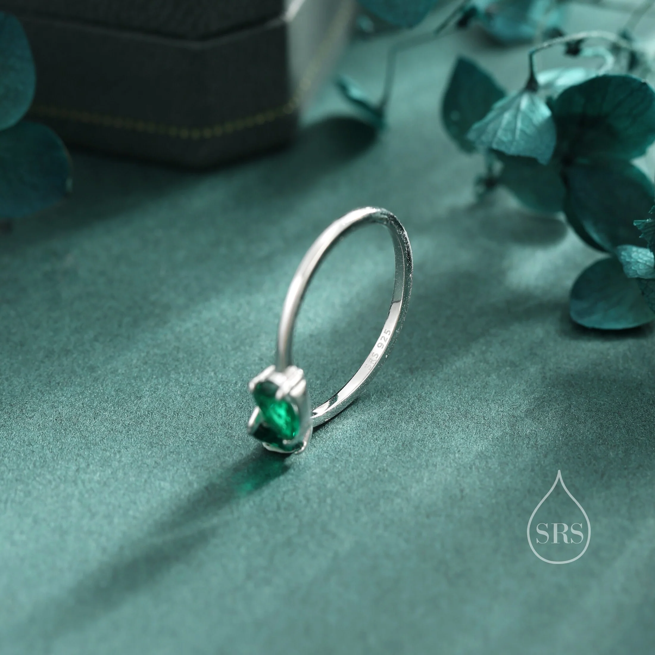 Toi et Moi Pear Cut Emerald Green CZ Open Ring in Sterling Silver, Adjustable Size, Green Cubic Zirconia Double Stone Ring, Pear Cut Ring - Image 3