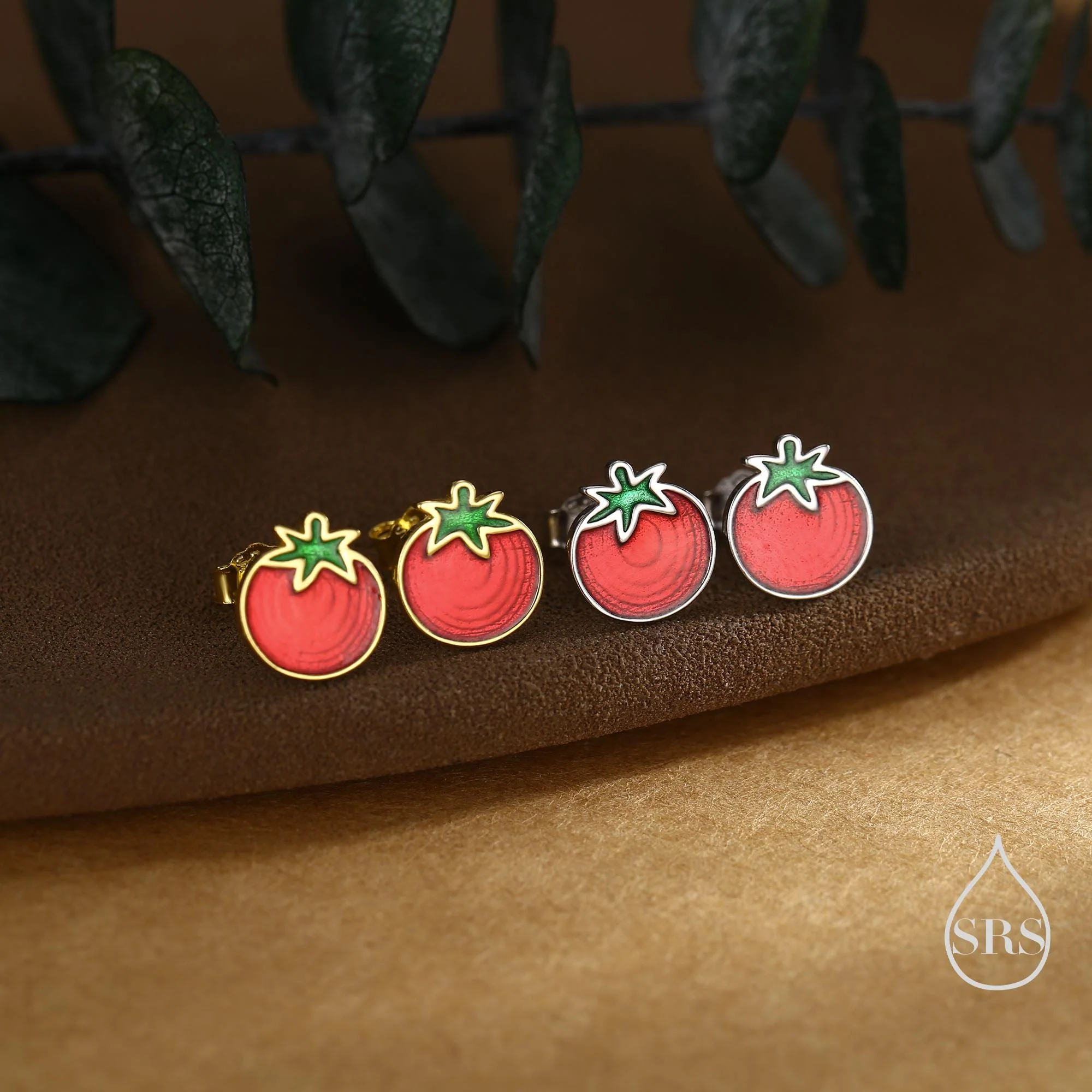 Tomato Stud Earrings in Sterling Silver, Silver or Gold Finish, Tomato Fruit Earrings, Enamel Tomato Earrings - Image 6