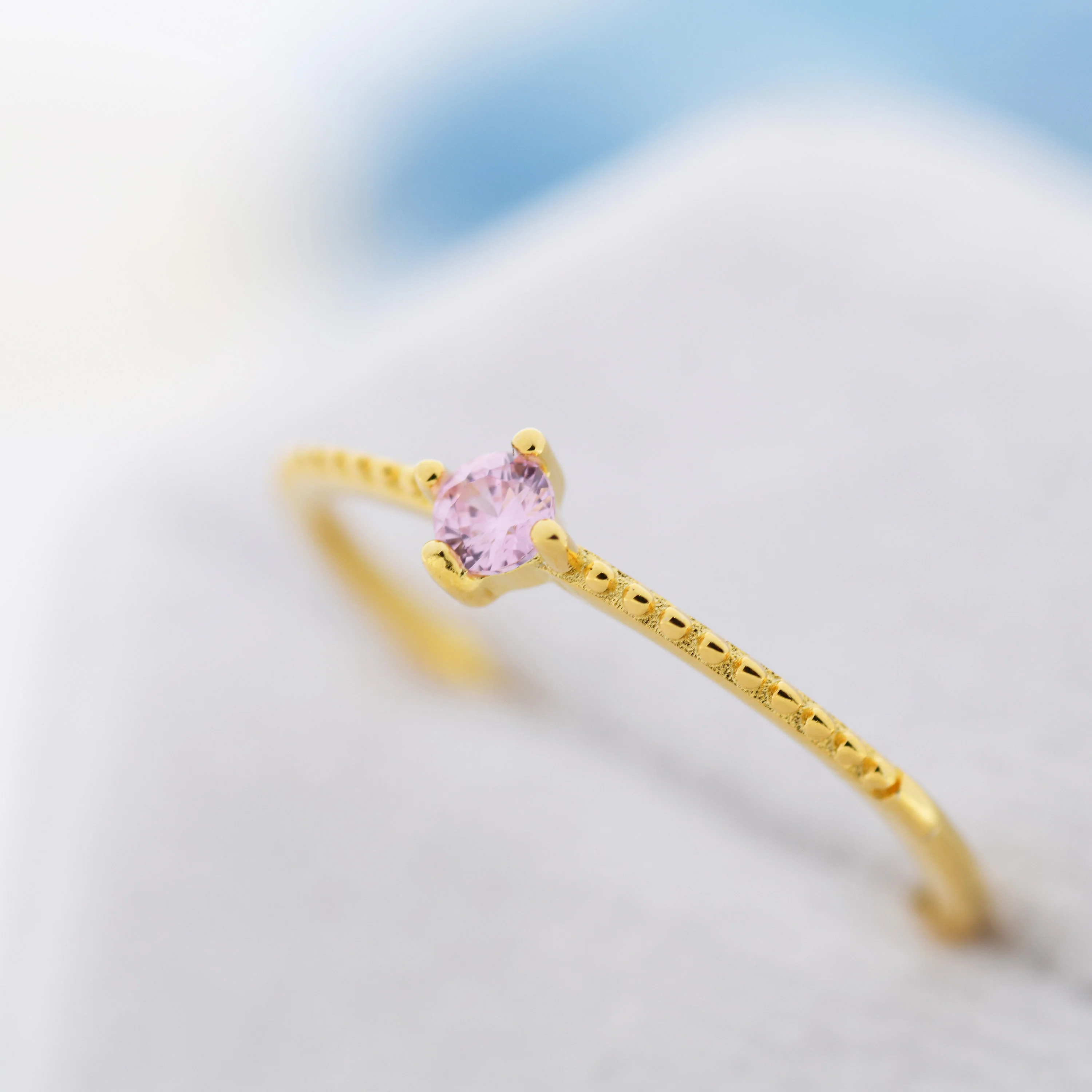 Tourmaline Pink CZ Ring in Sterling Silver, Silver or Gold, Delicate Stacking Ring, Pink CZ Skinny Band, Size US 6 - 8, October Birthstone - Image 5