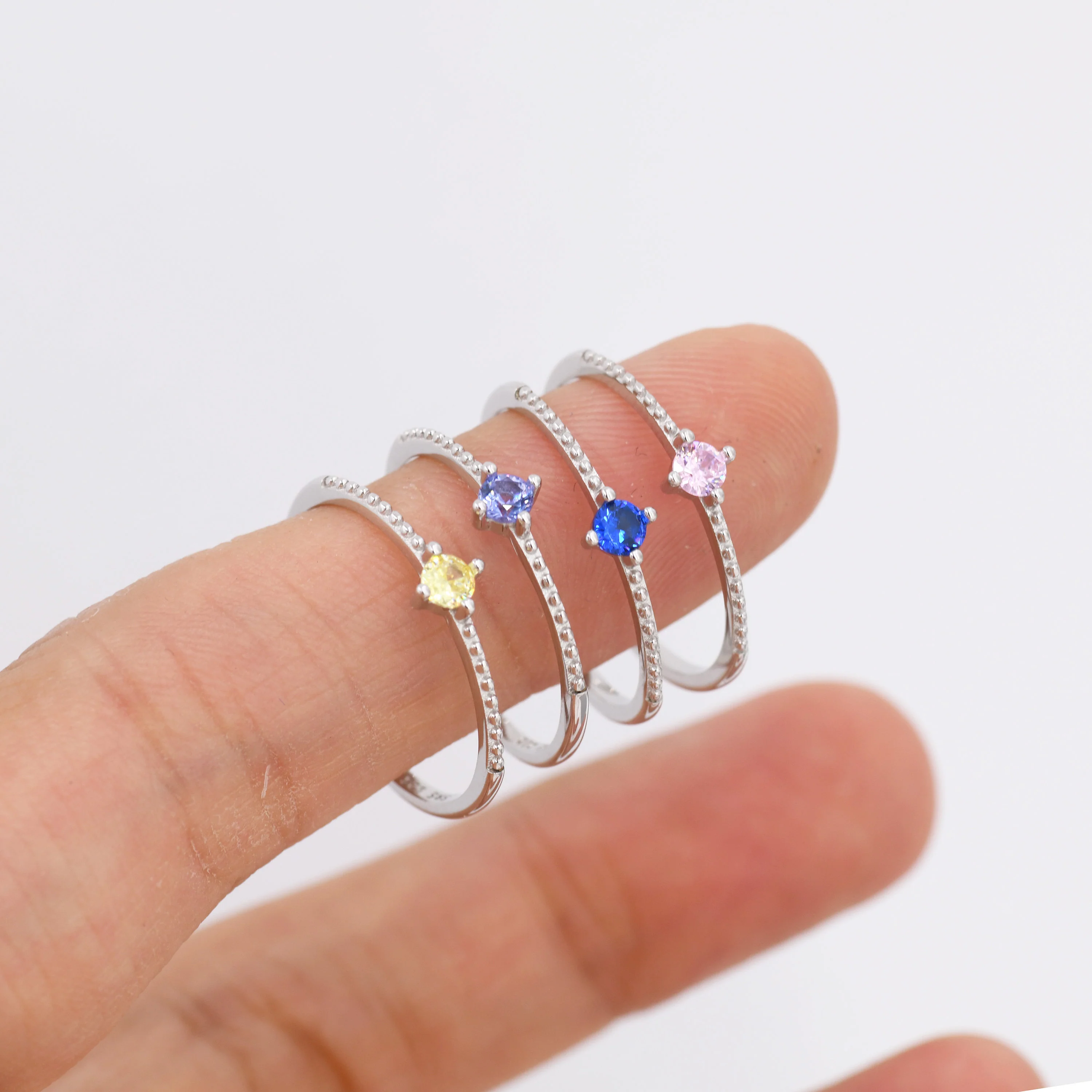 Tourmaline Pink CZ Ring in Sterling Silver, Silver or Gold, Delicate Stacking Ring, Pink CZ Skinny Band, Size US 6 - 8, October Birthstone - Image 6