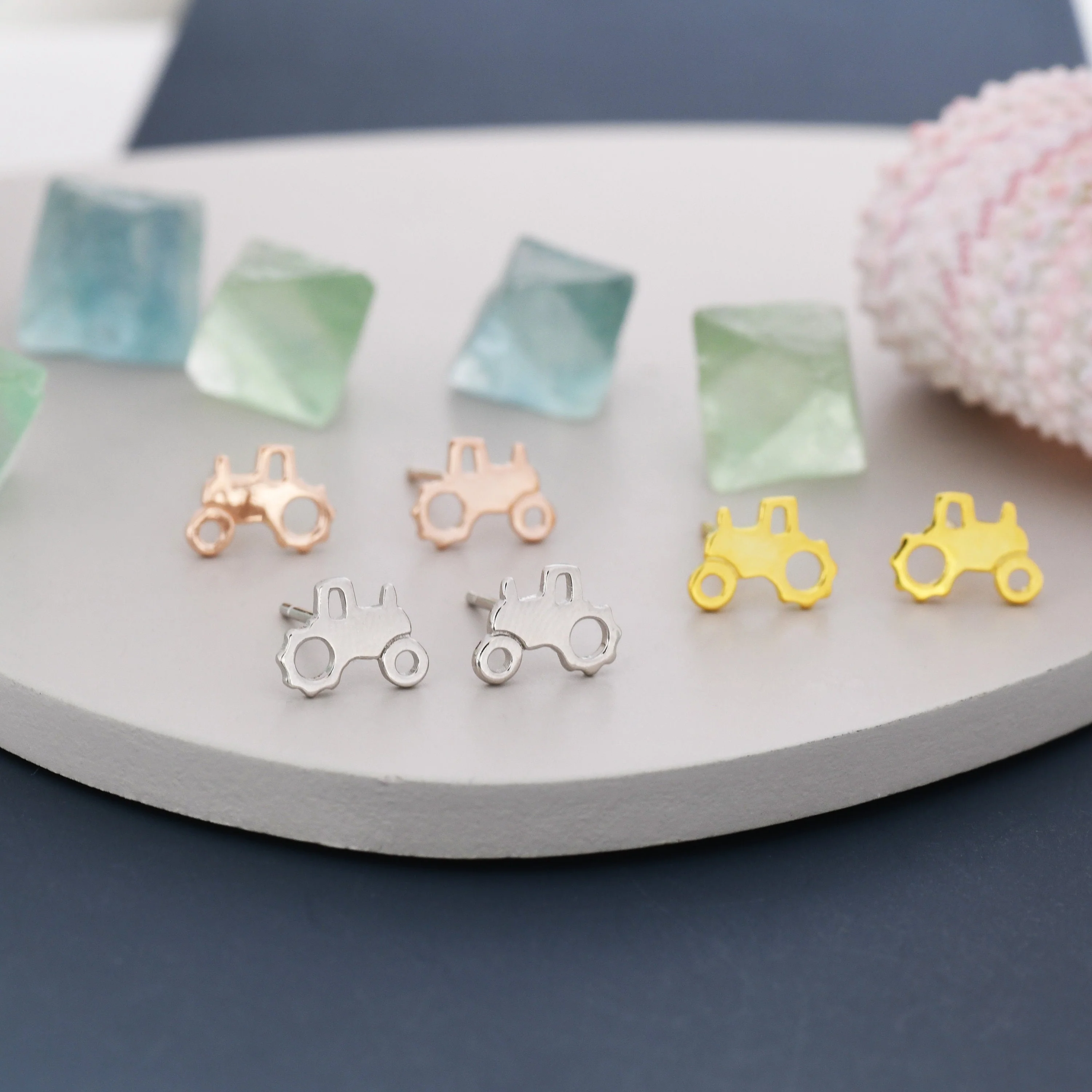 Tractor Stud Earrings in Sterling Silver, Silver, Gold or Rose Gold, Tiny Tractor Earrings, Small Earrings, Farm Earrings - Image 3