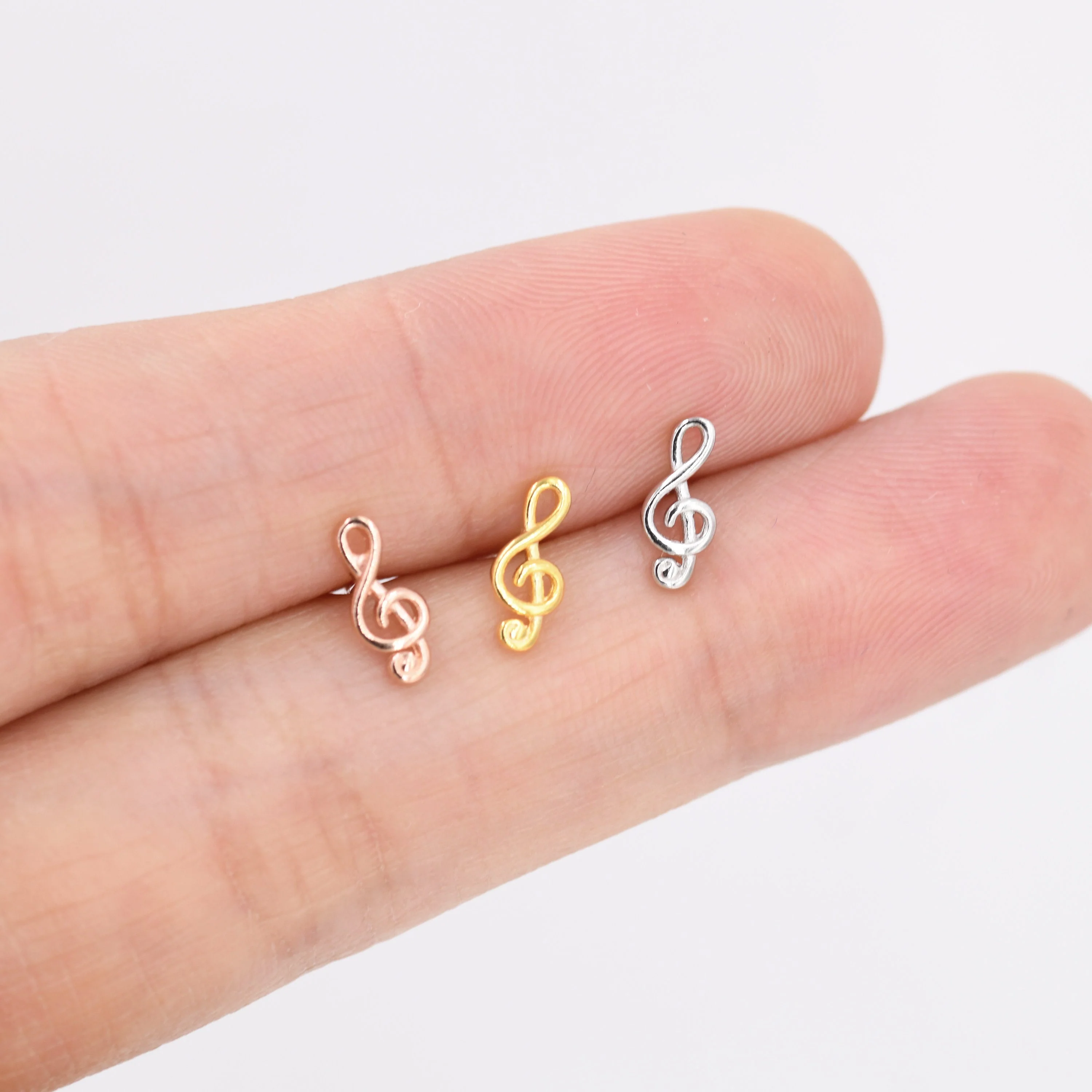 Treble Clef Stud Earrings in Sterling Silver, Music Stud Earrings , Silver Gold or Rose Gold, Musical Earrings - Image 4