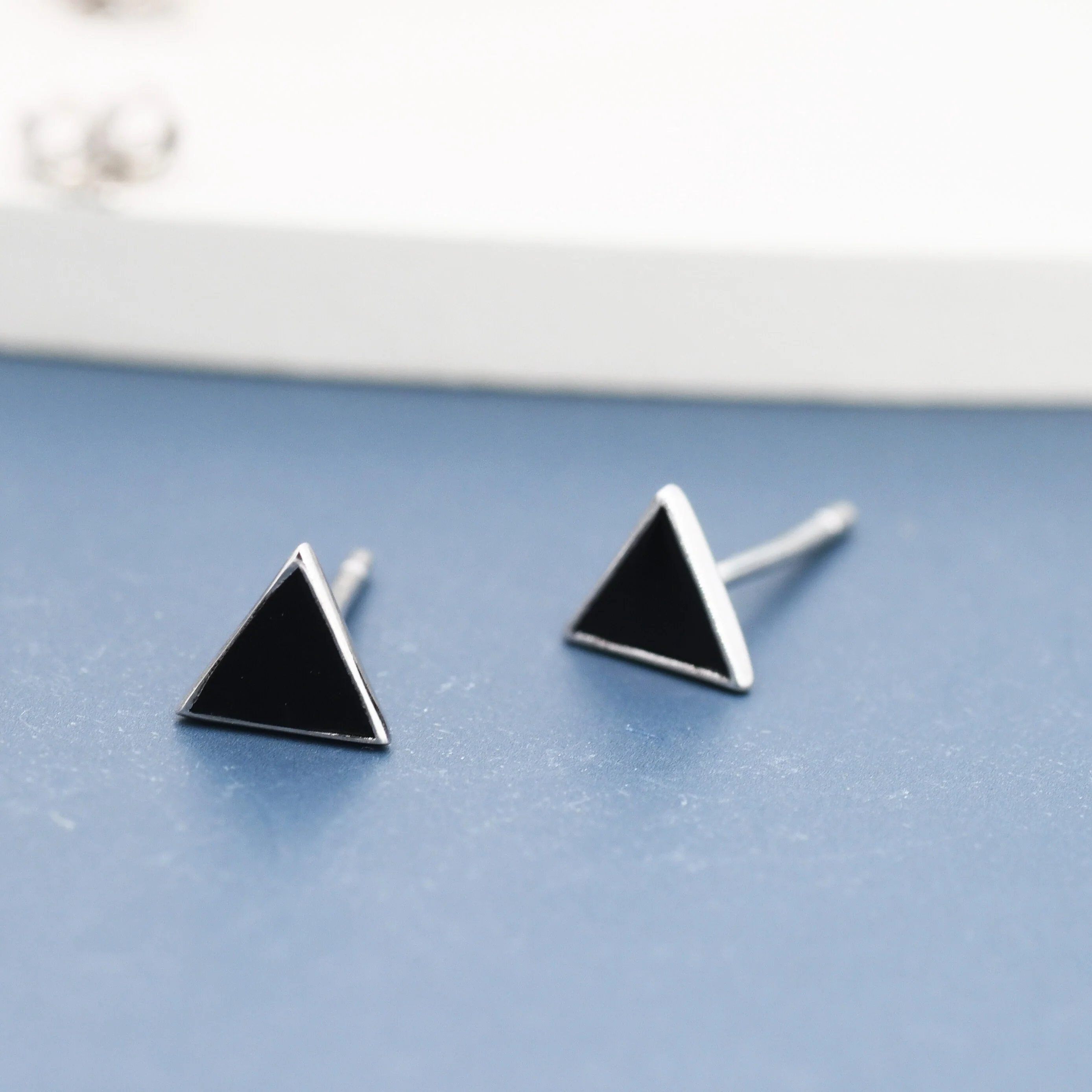 Triangle Stud Earrings in Sterling Silver with Hand Painted Enamel, Pastel Stud, Teal, Turquoise, Blue, Pink, Purple and Black, Tiny Stud - Image 9