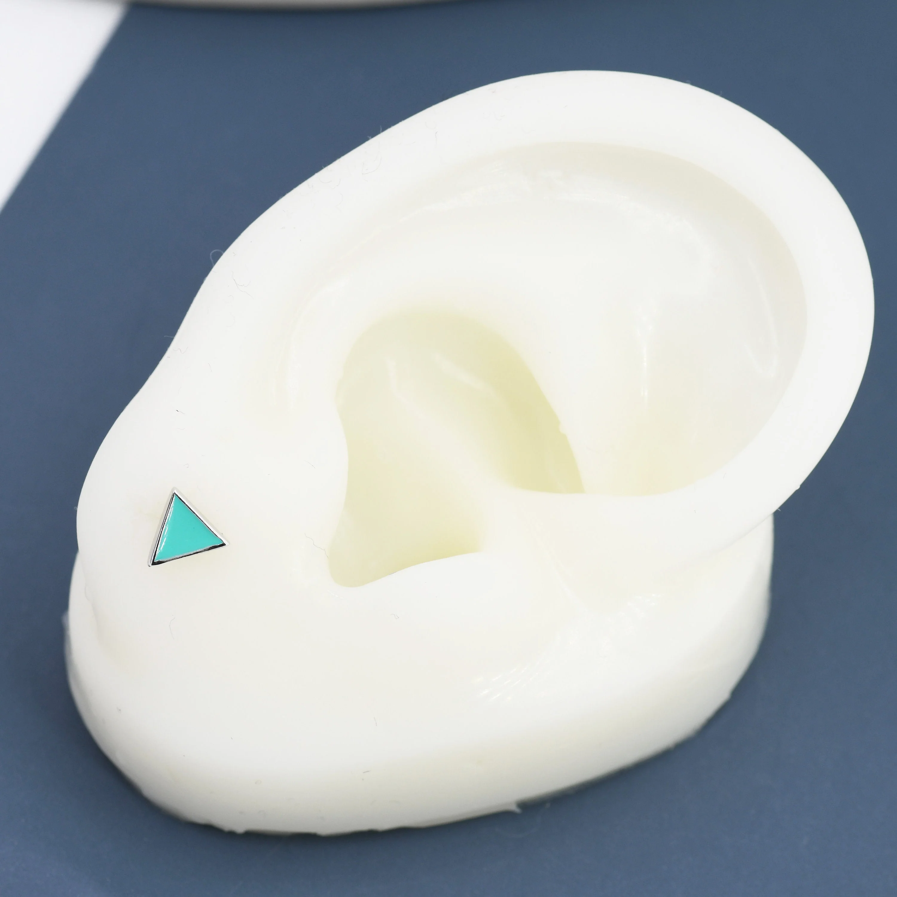 Sterling Silver Tiny Little Teal (Turquoise) Blue Triangle Stud Earrings, Minimalist Geometric Jewellery, Simple Studs - Image 9