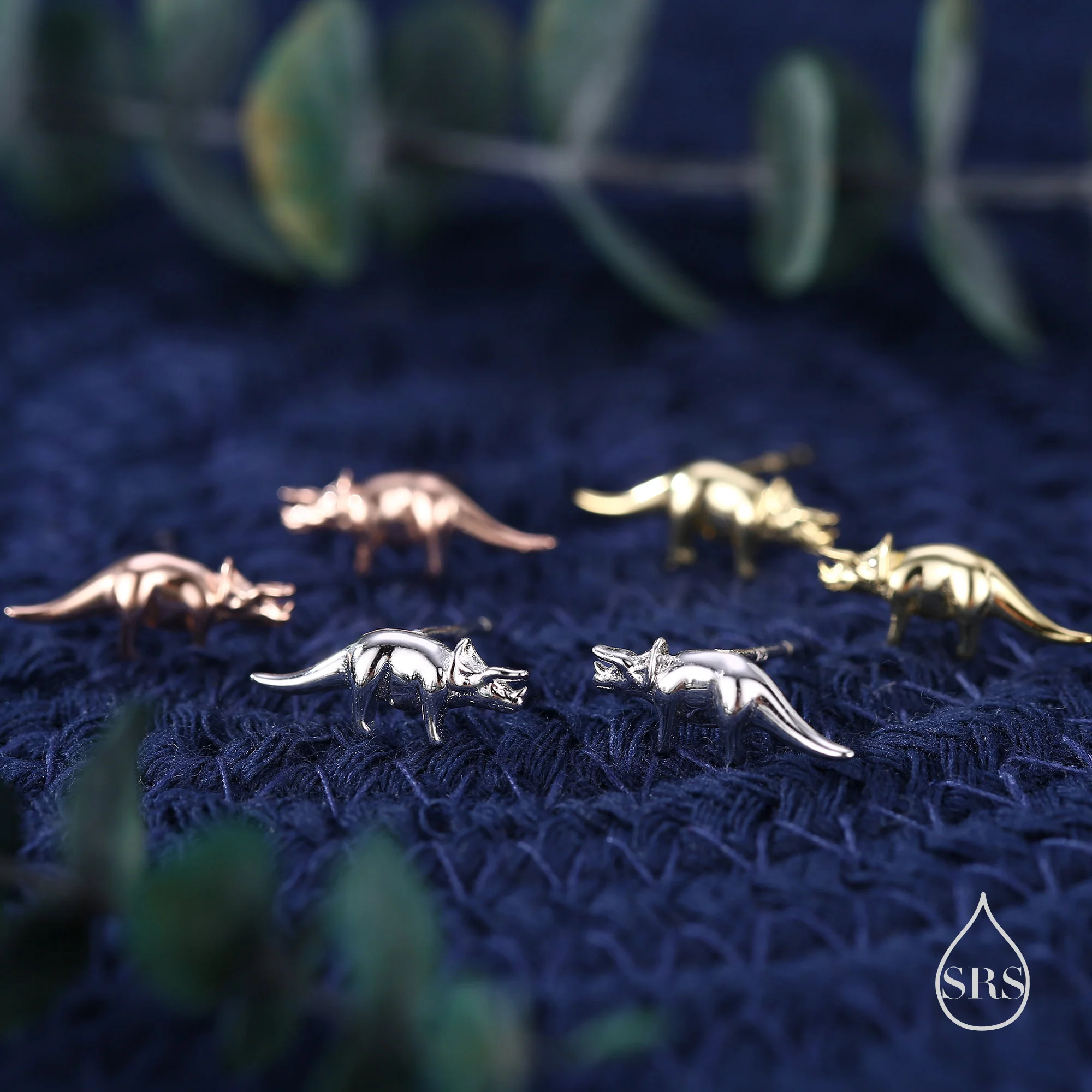 Triceratops Dinosaur Fossil Stud Earrings in Sterling Silver, Silver, Gold or Rose Gold, Quirky Dino Stud, Tiny Dino Stud - Image 4
