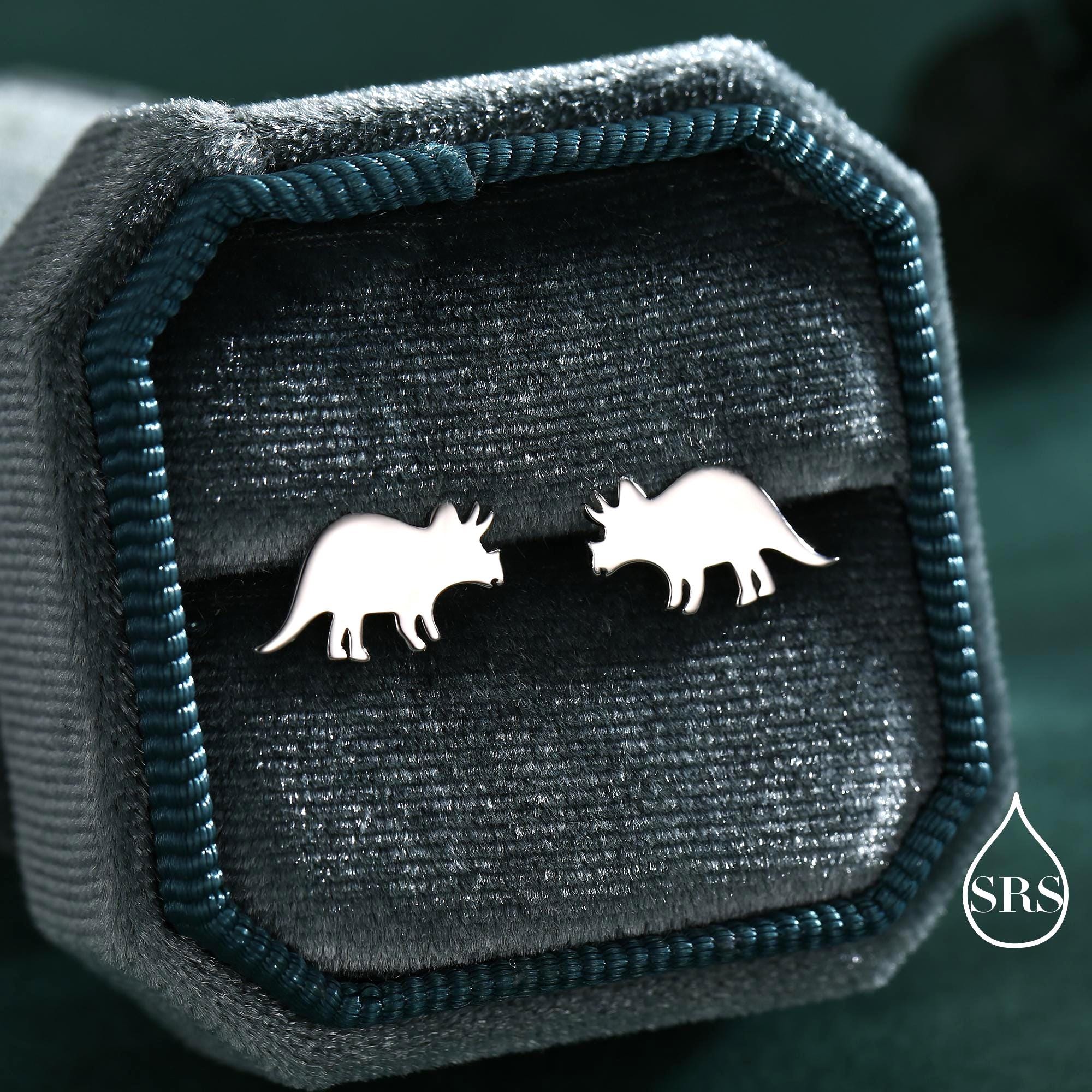 Tricerotops Dinosaur Stud Earrings in Sterling Silver, Cute Fun Quirky Animal Jewellery, Jewelry Gift for Her, Animal Lover - Image 3