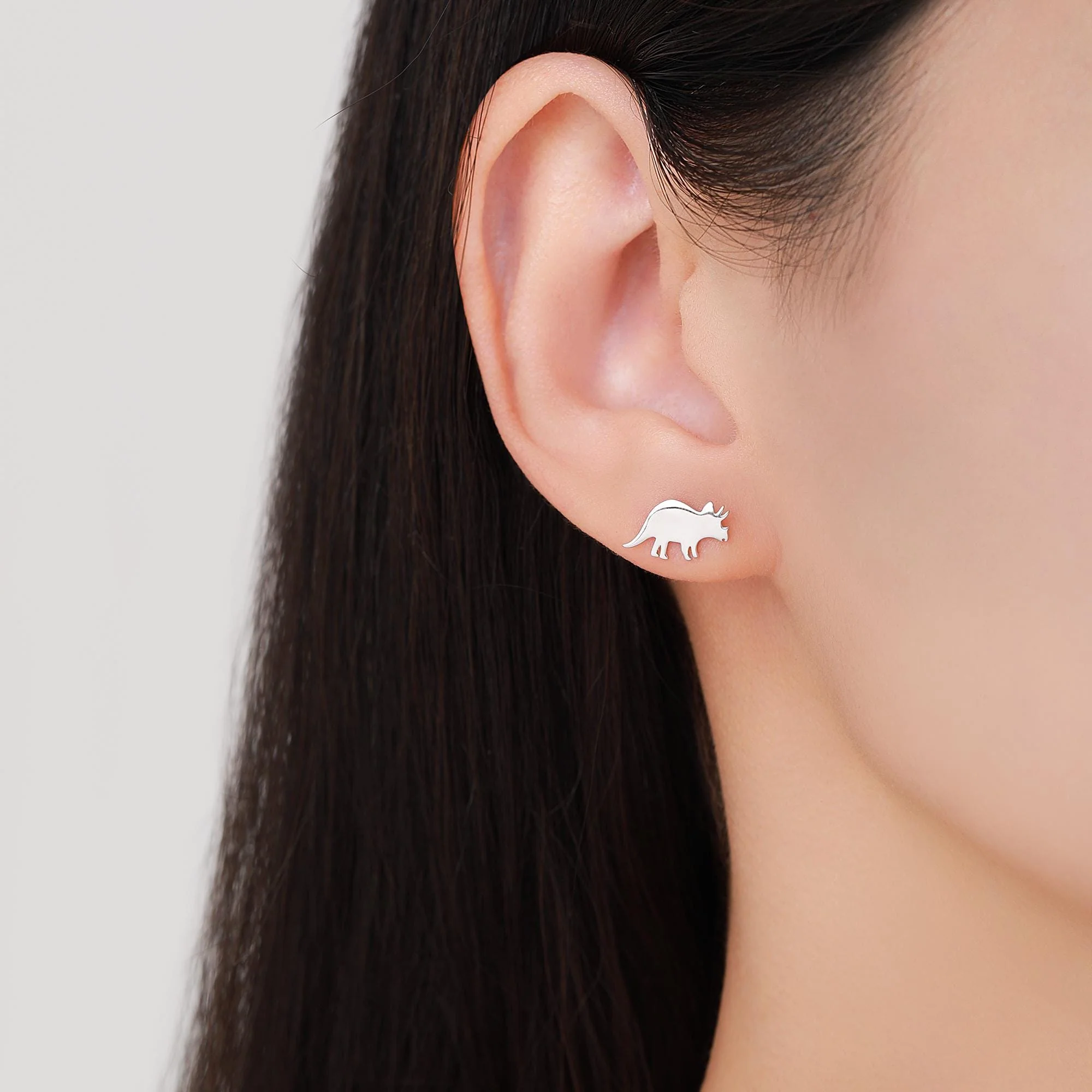 Tricerotops Dinosaur Stud Earrings in Sterling Silver, Cute Fun Quirky Animal Jewellery, Jewelry Gift for Her, Animal Lover - Image 6