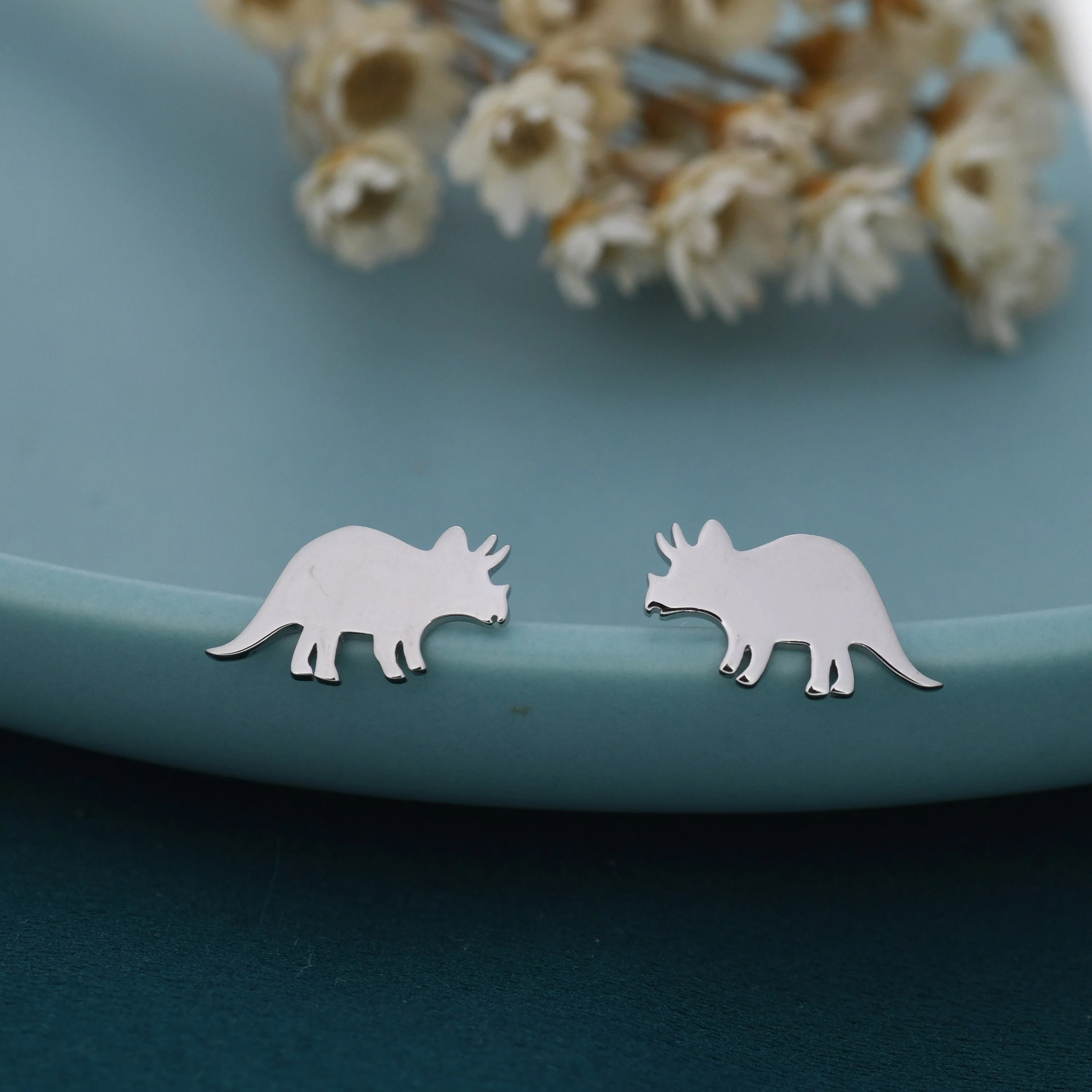 Tricerotops Dinosaur Stud Earrings in Sterling Silver, Cute Fun Quirky Animal Jewellery, Jewelry Gift for Her, Animal Lover - Image 7
