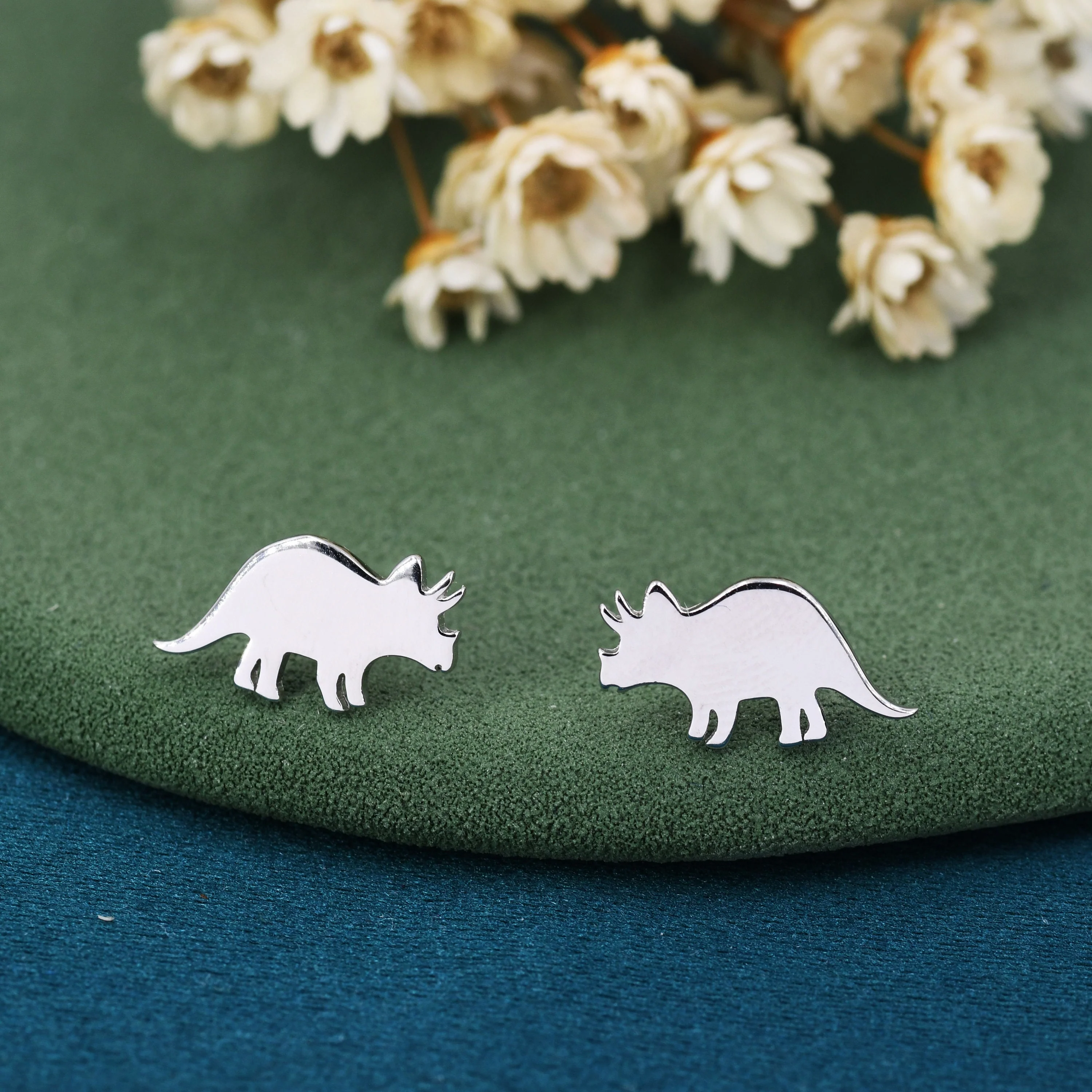 Tricerotops Dinosaur Stud Earrings in Sterling Silver, Cute Fun Quirky Animal Jewellery, Jewelry Gift for Her, Animal Lover - Image 8