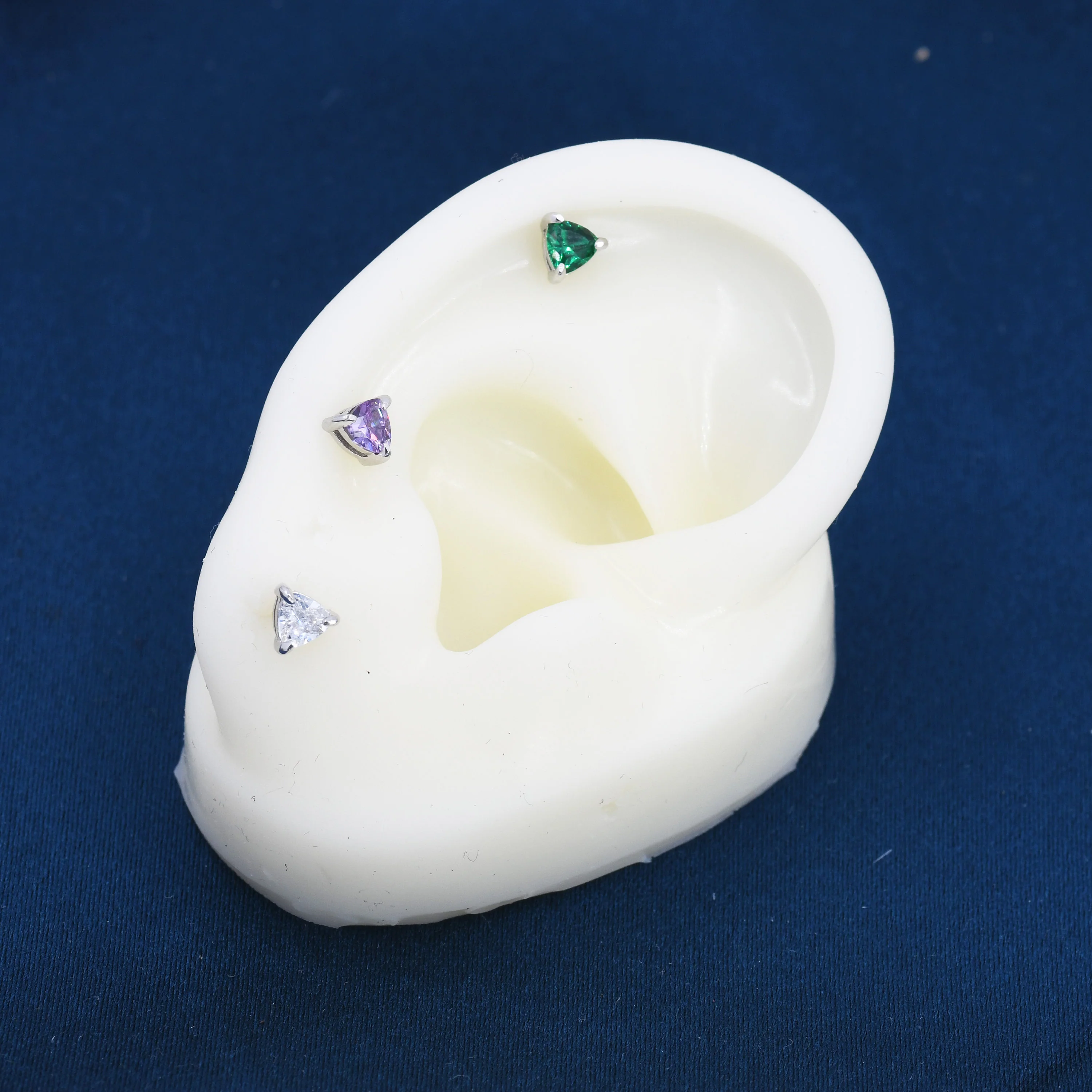 Trillion Cut Sapphire Blue CZ Stud Earrings in Sterling Silver, Silver or Gold, Blue Cubic Zirconia Crystal Earrings, September Earrings - Image 6