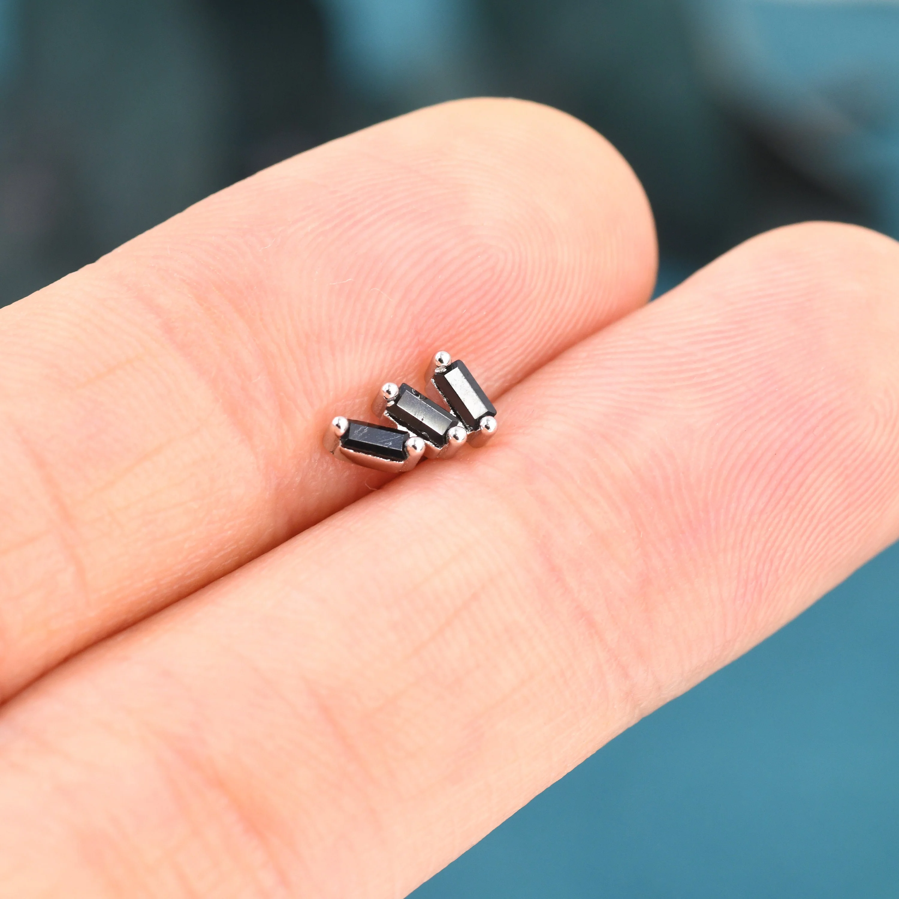 Triple Black Baguette CZ Screw back Earrings in Sterling Silver, Silver or Gold, Baguette Cluster Screwback Earrings - Image 6