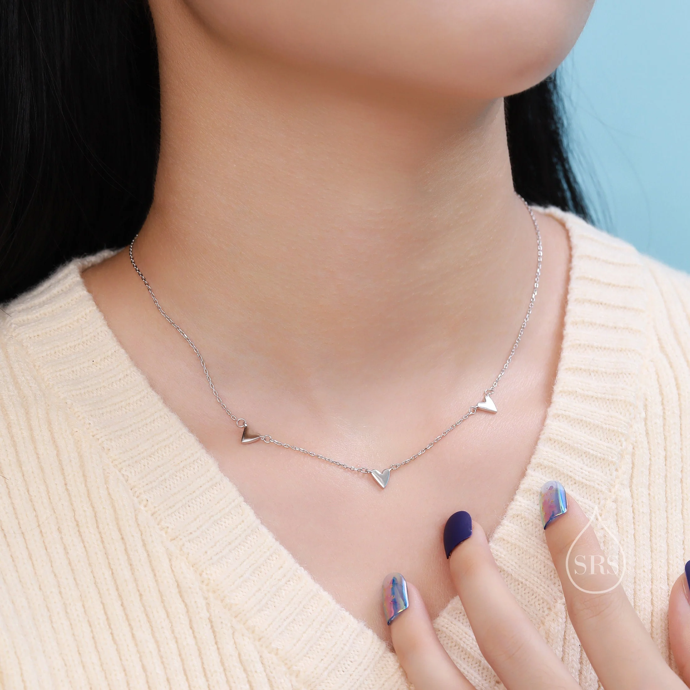 Triple Heart Necklace in Sterling Silver, Tiny Three Heart Necklace, Silver, Gold or Rose Gold,  Heart Charm Necklace - Image 6