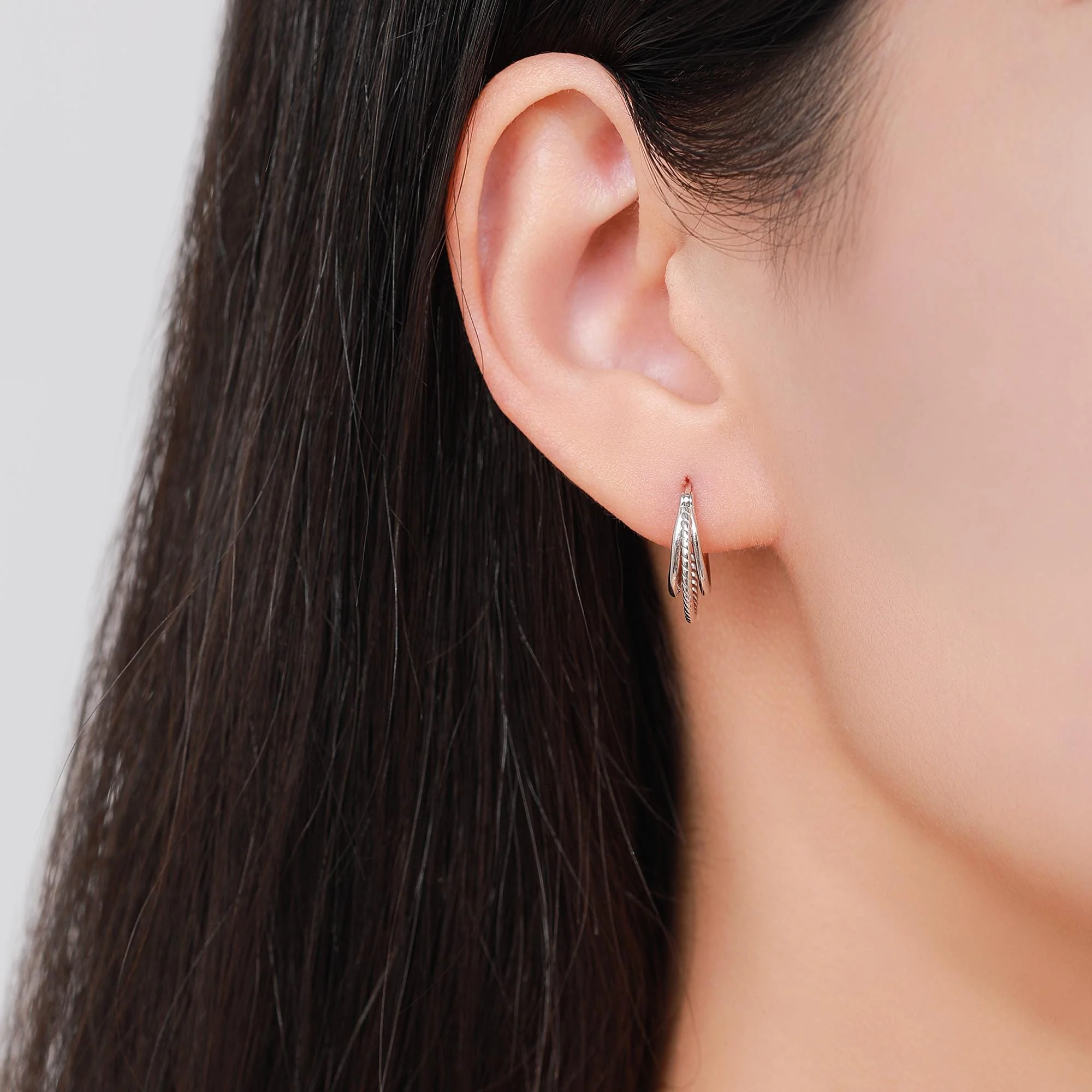 Triple Hoop Effect Earrings in Sterling Silver, Silver or Gold or Rose Gold, Large hoops, Dotted Hoops - Image 2