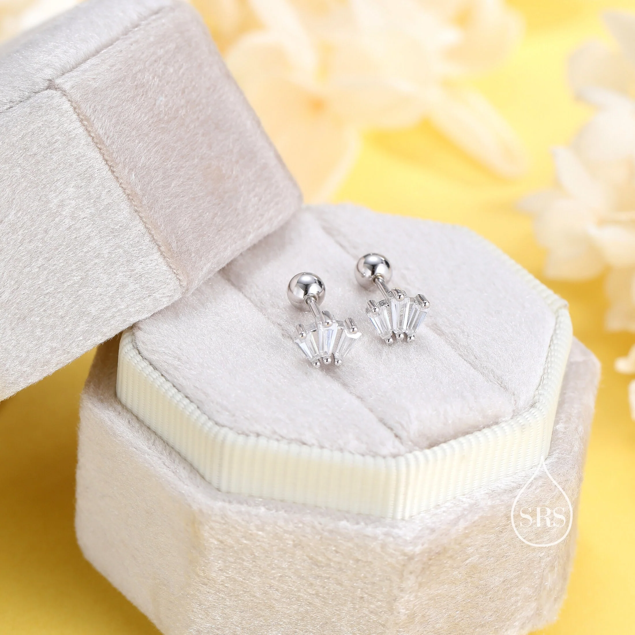 Triple Trapezoid CZ Screw back Earrings in Sterling Silver, Silver, Gold or Rose Gold over Sterling Silver, CZ Cluster Screwback Earrings - Image 6