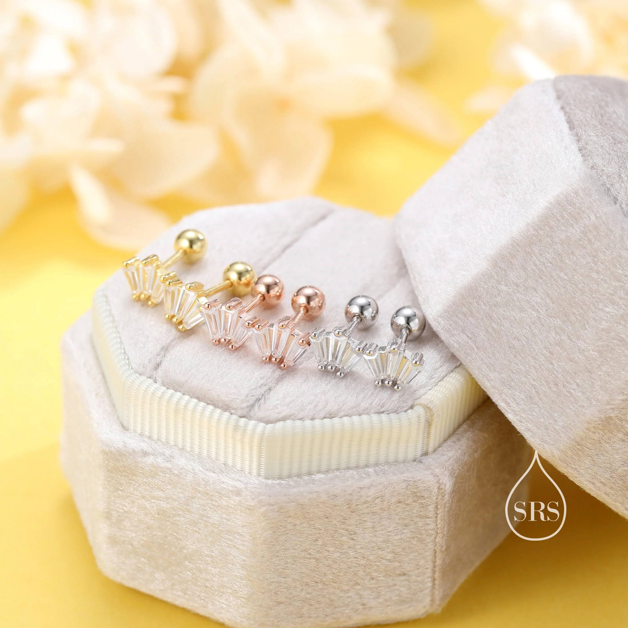 Triple Trapezoid CZ Screw back Earrings in Sterling Silver, Silver, Gold or Rose Gold over Sterling Silver, CZ Cluster Screwback Earrings - Image 7