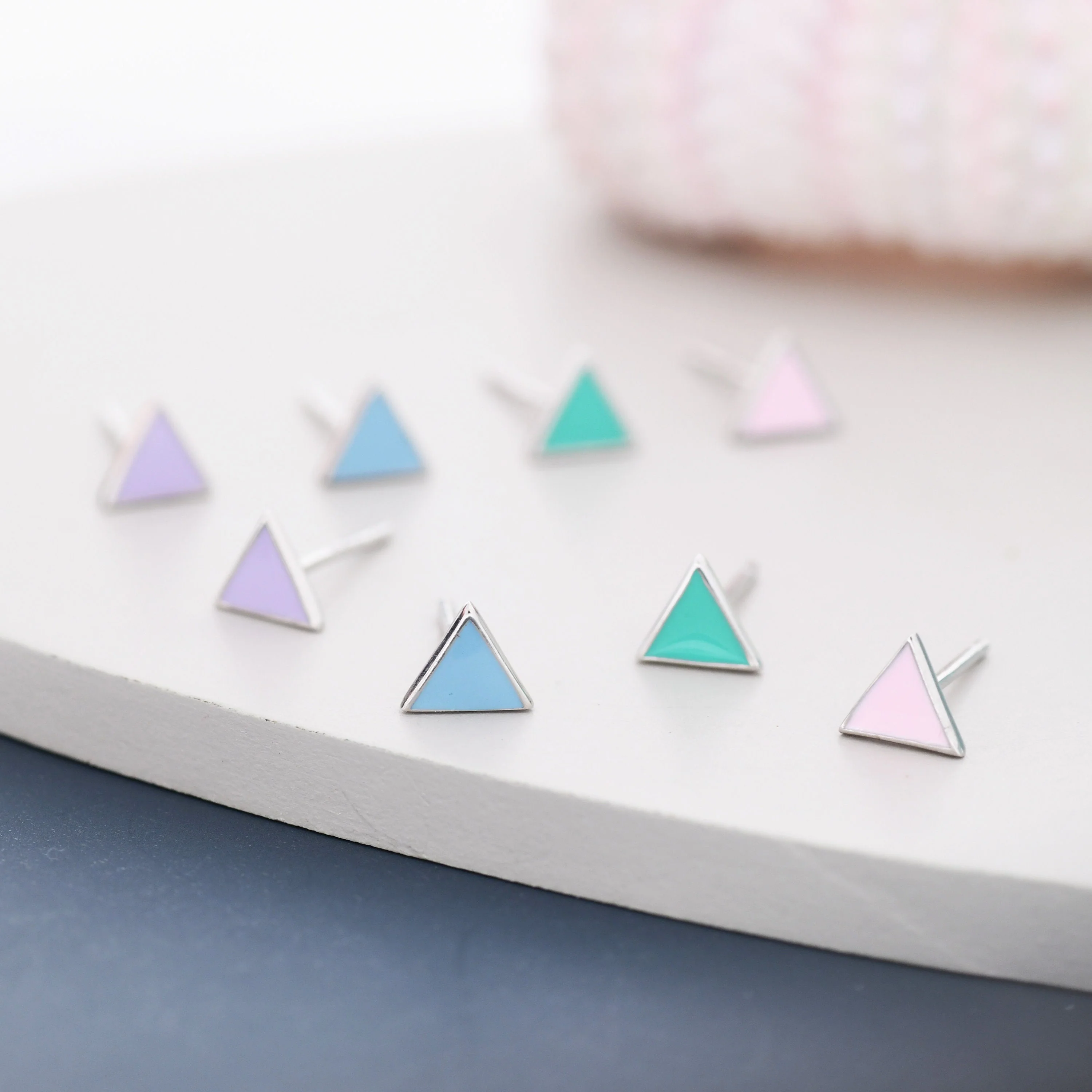 Turquoise Blue Triangle Stud Earrings in Sterling Silver with Hand Painted Enamel, Turquoise Stud, Tiny Triangle Stud - Image 9