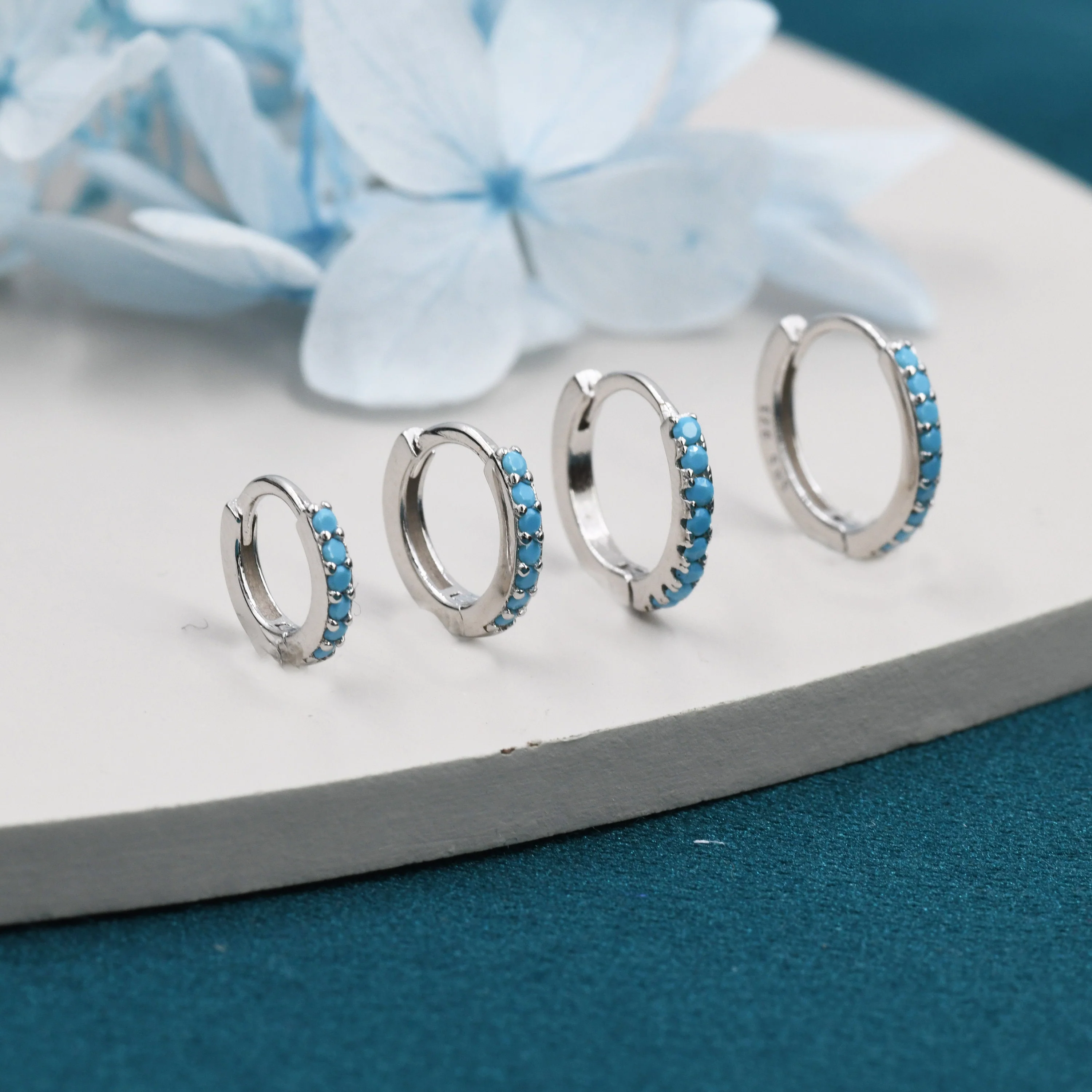 Turquoise Huggie Hoop in Sterling Silver, Silver or Gold, 6mm, 7mm, 8mm and 9mm Inner Diameter Hoop Earrings, Turquoise Earrings - Image 8