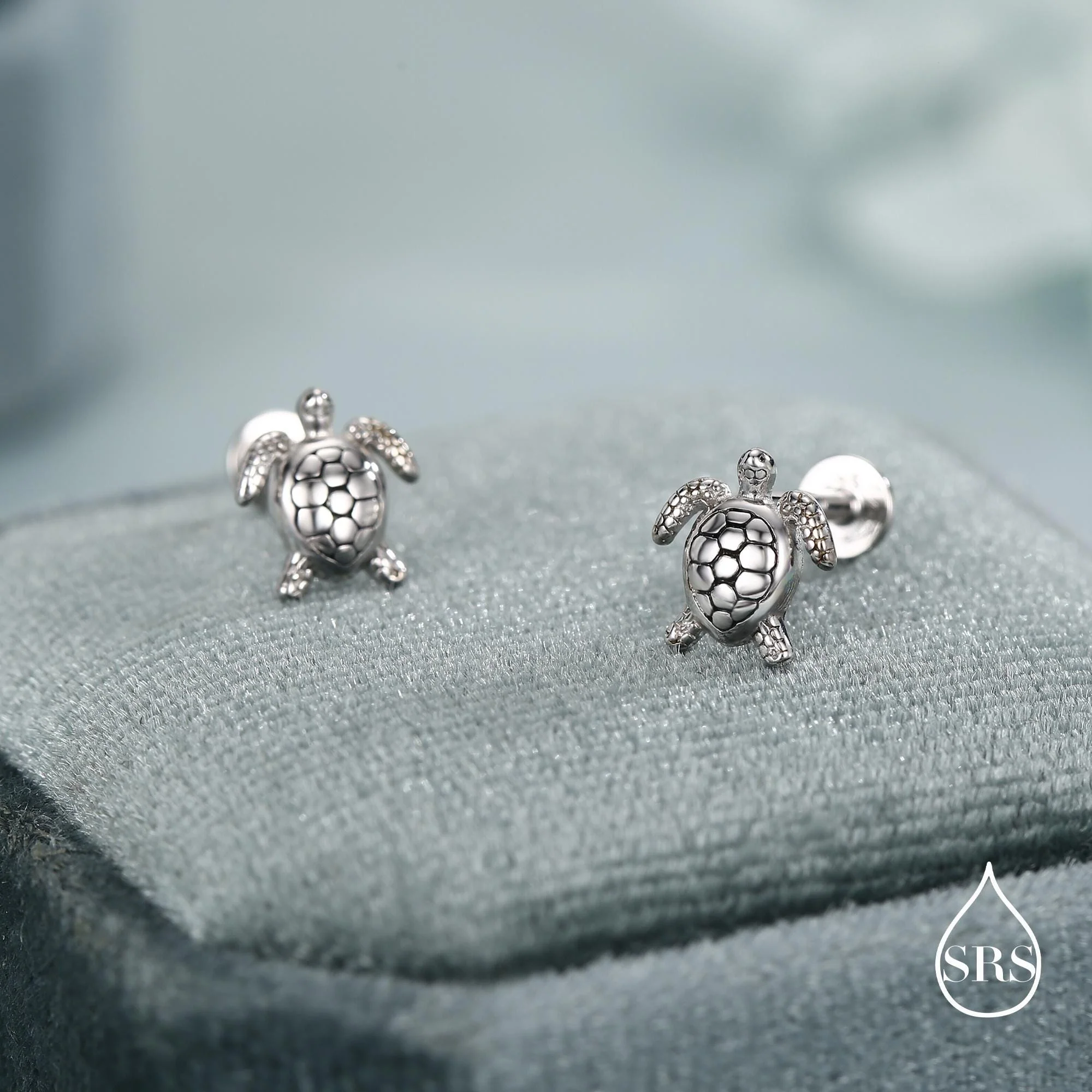 Turtle 16G Flat Back Stud Earrings in Sterling Silver - Image 6