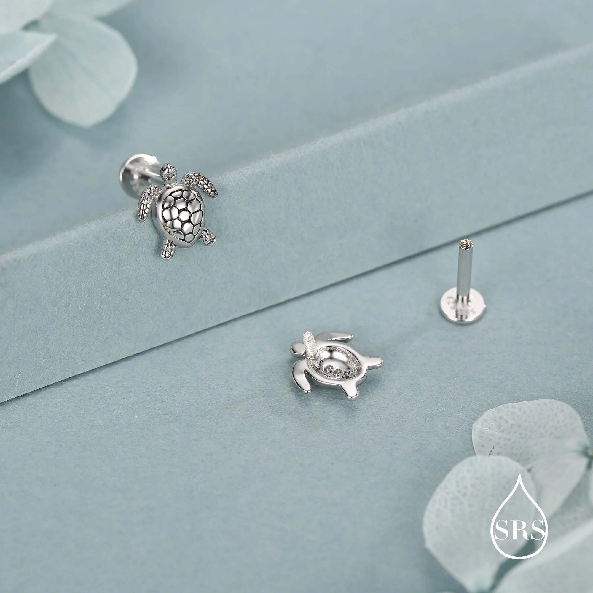 Turtle 16G Flat Back Stud Earrings in Sterling Silver - Image 7