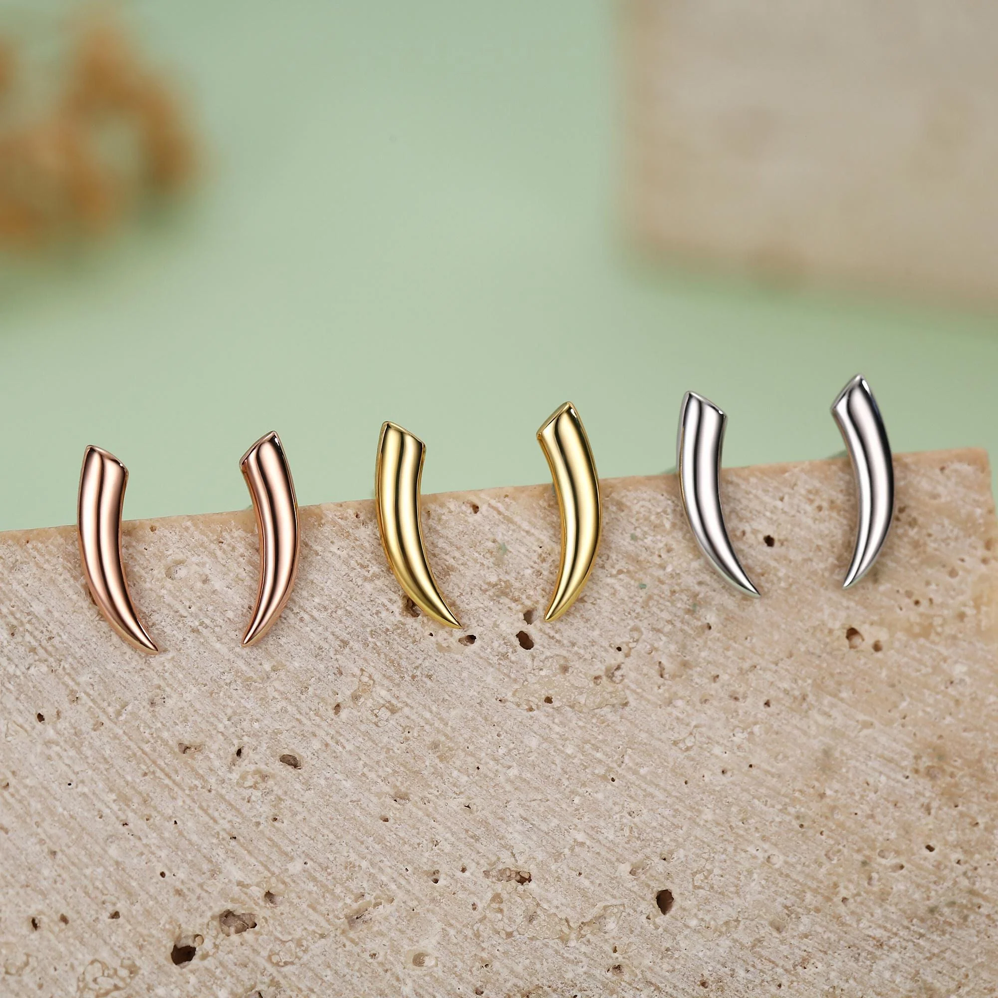 Tusk Shape Stud Earrings in Sterling Silver - Image 3