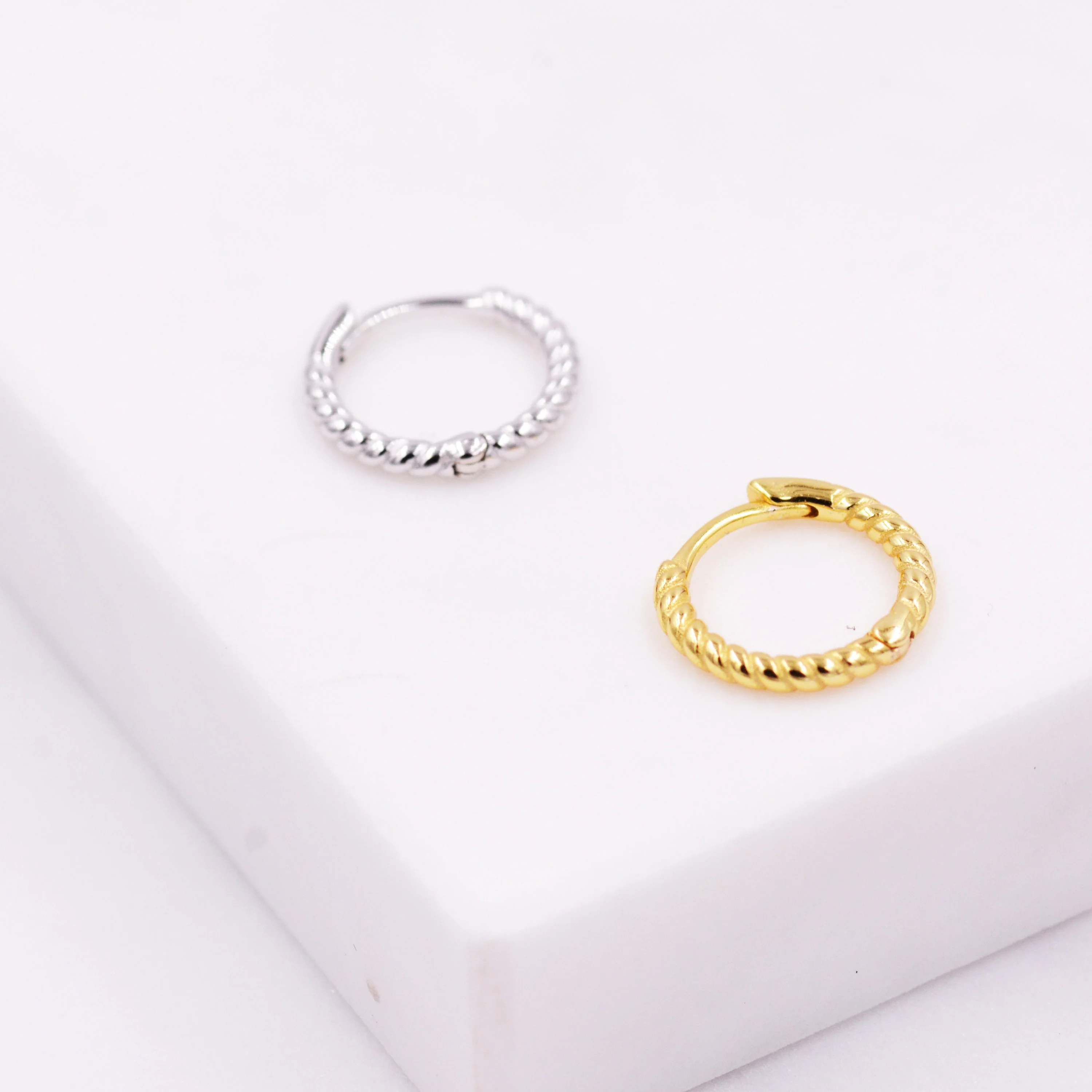 Twist Huggie Hoop Earrings in Sterling Silver, Twisted Hoop Earrings, Silver or Gold, Minimalist Geometric Hoops - Image 3