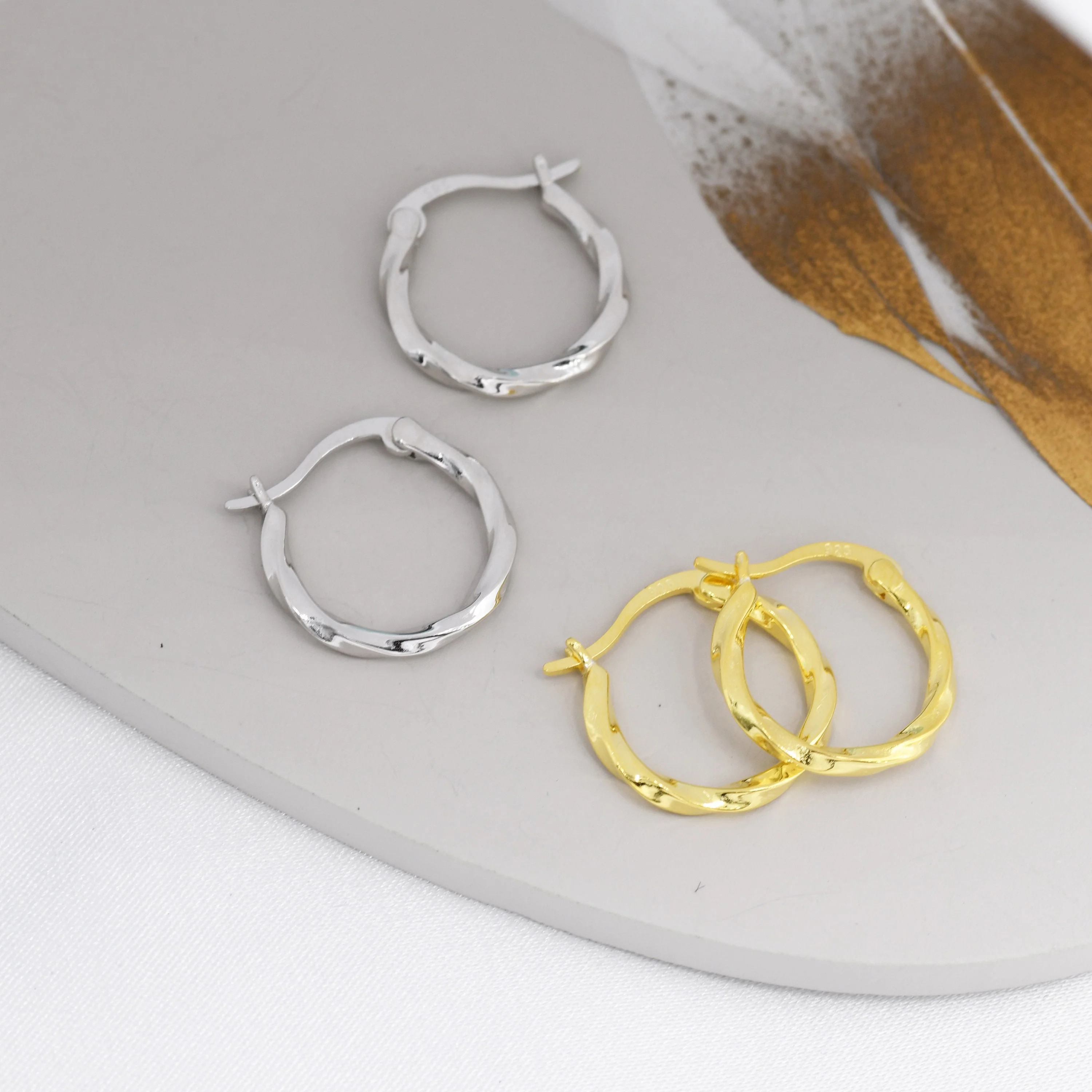 Twisted Rope Huggie Hoop Earrings, Twist Hoop Earrings, 12mm Inner Diameter, Lever Hoops - Image 3