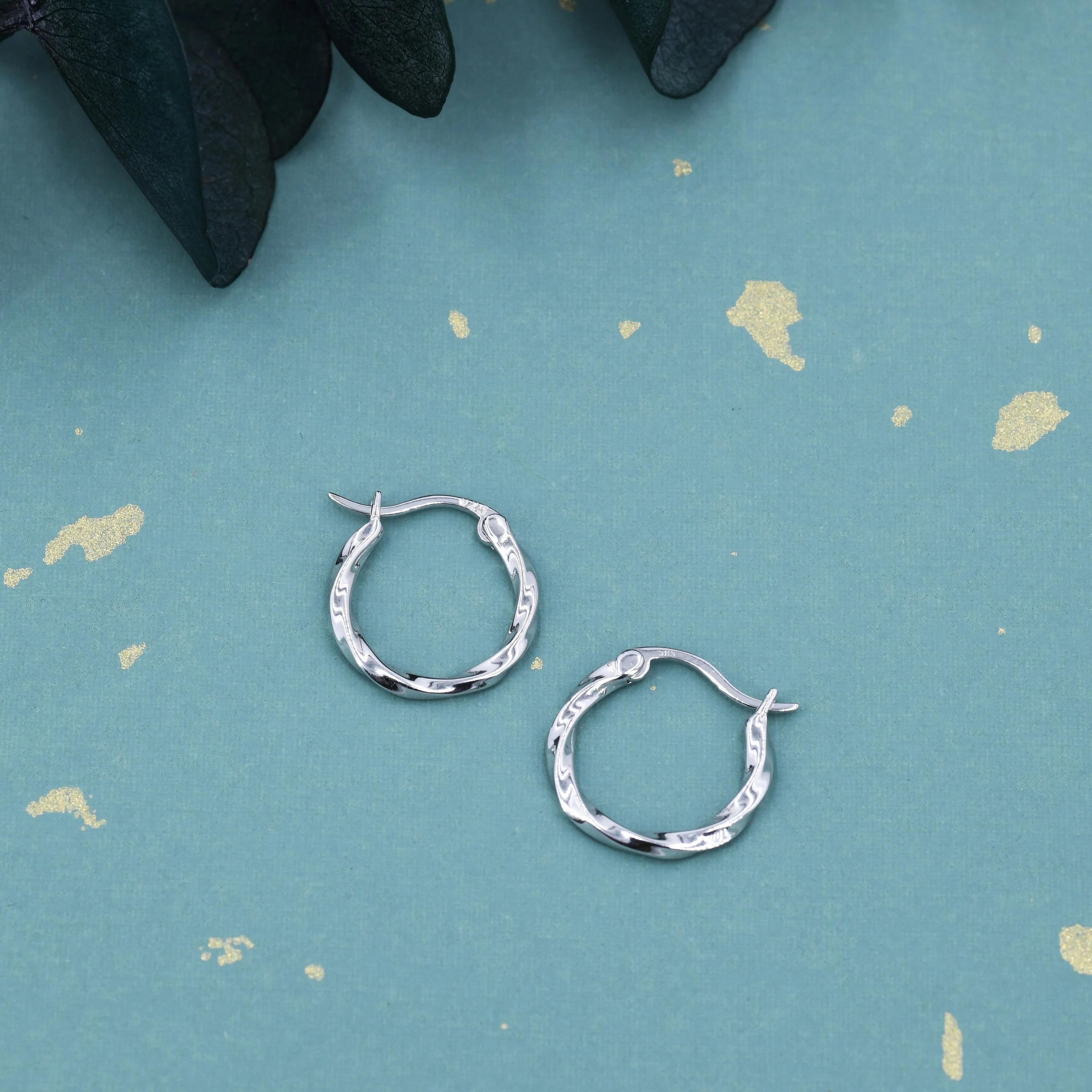 Twisted Rope Huggie Hoop Earrings, Twist Hoop Earrings, 12mm Inner Diameter, Lever Hoops - Image 6
