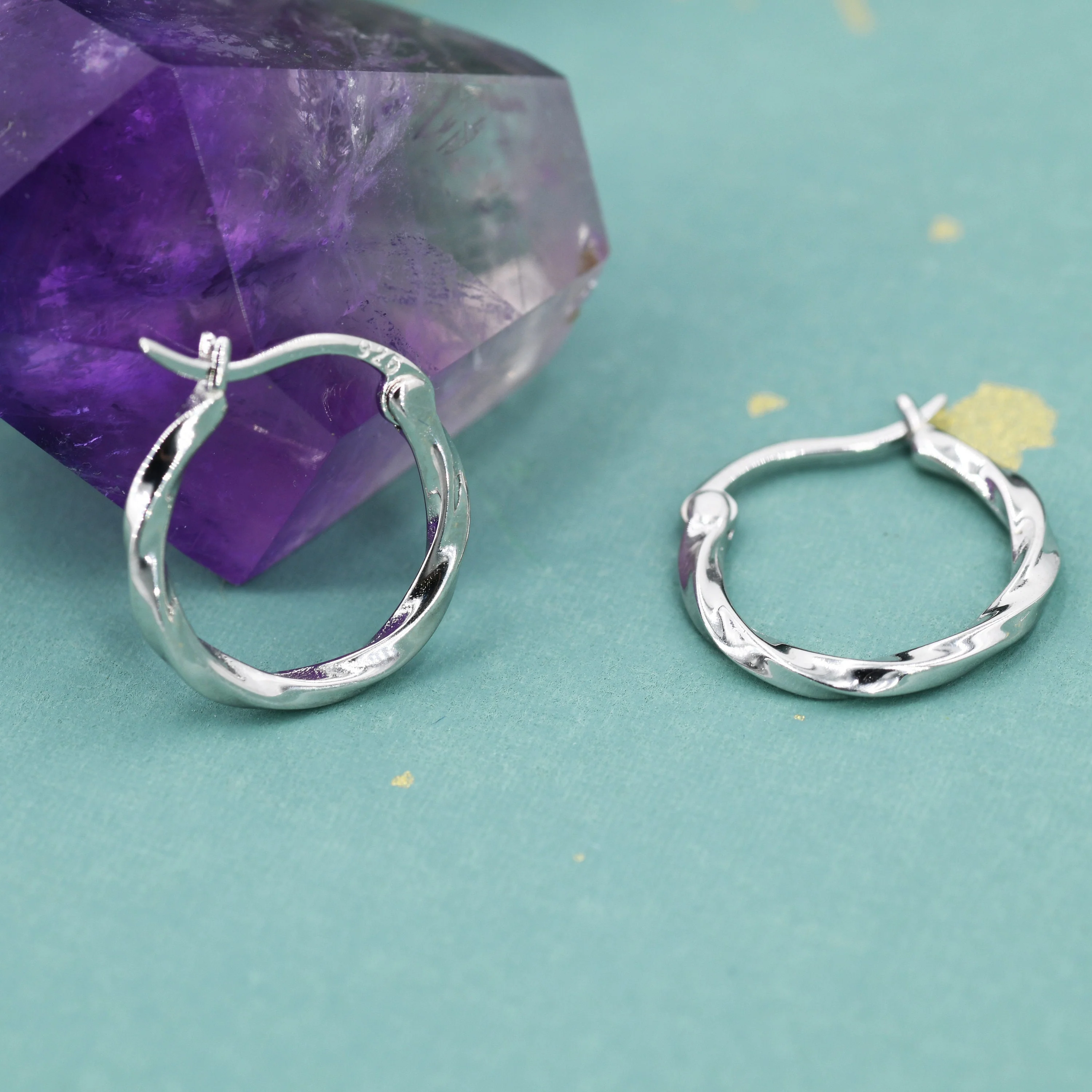 Twisted Rope Huggie Hoop Earrings, Twist Hoop Earrings, 12mm Inner Diameter, Lever Hoops - Image 7