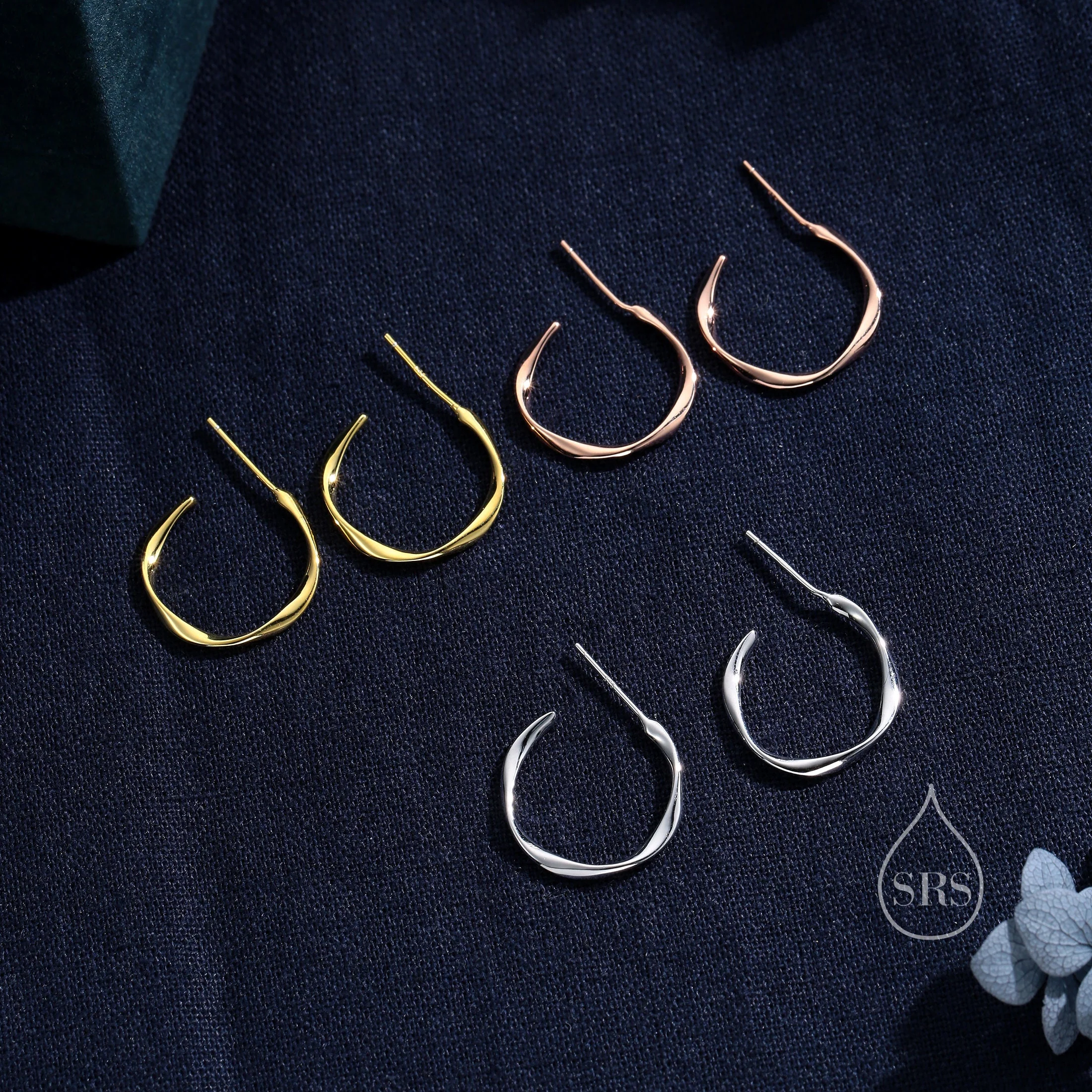 Twisted Strip Mobius Band Large Semi Hoop Stud Earrings in Sterling Silver, Silver or Gold or Rose Gold, Minimalist Contemporary Design - Image 9