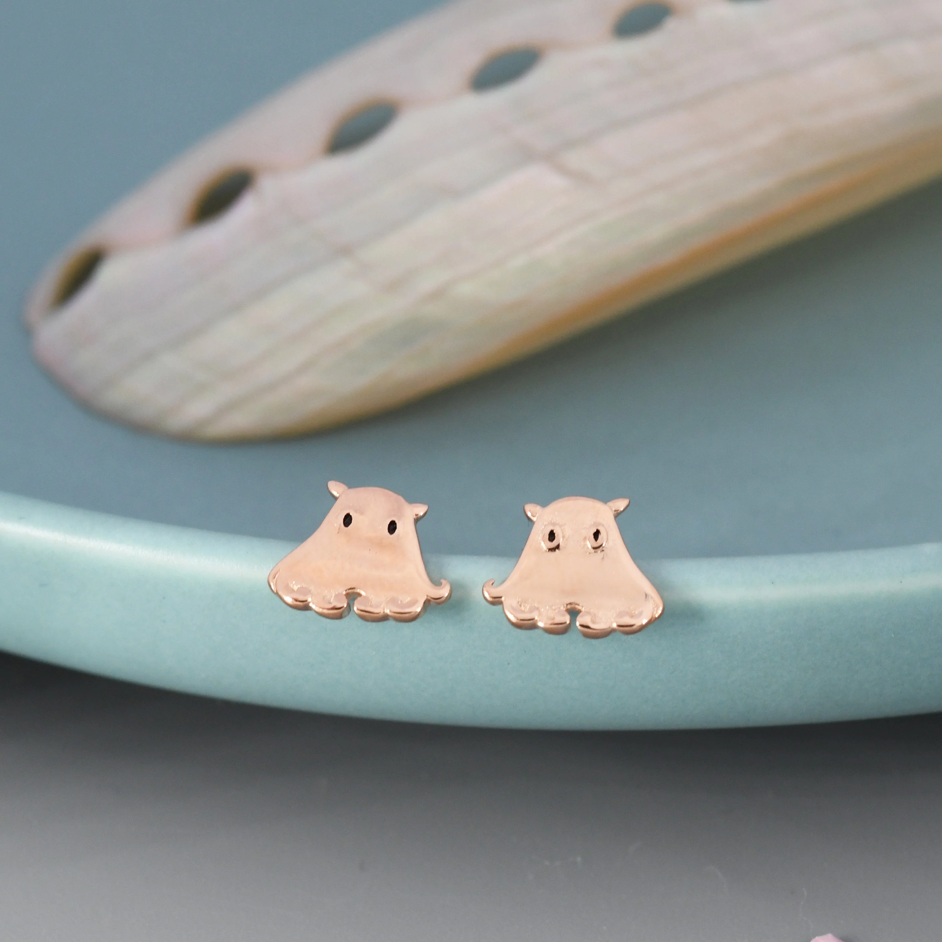 Umbrella Octopus Stud Earrings in Sterling Silver, Silver or Rose Gold, Ocean Animal Earrings, Nature Inspired - Image 2