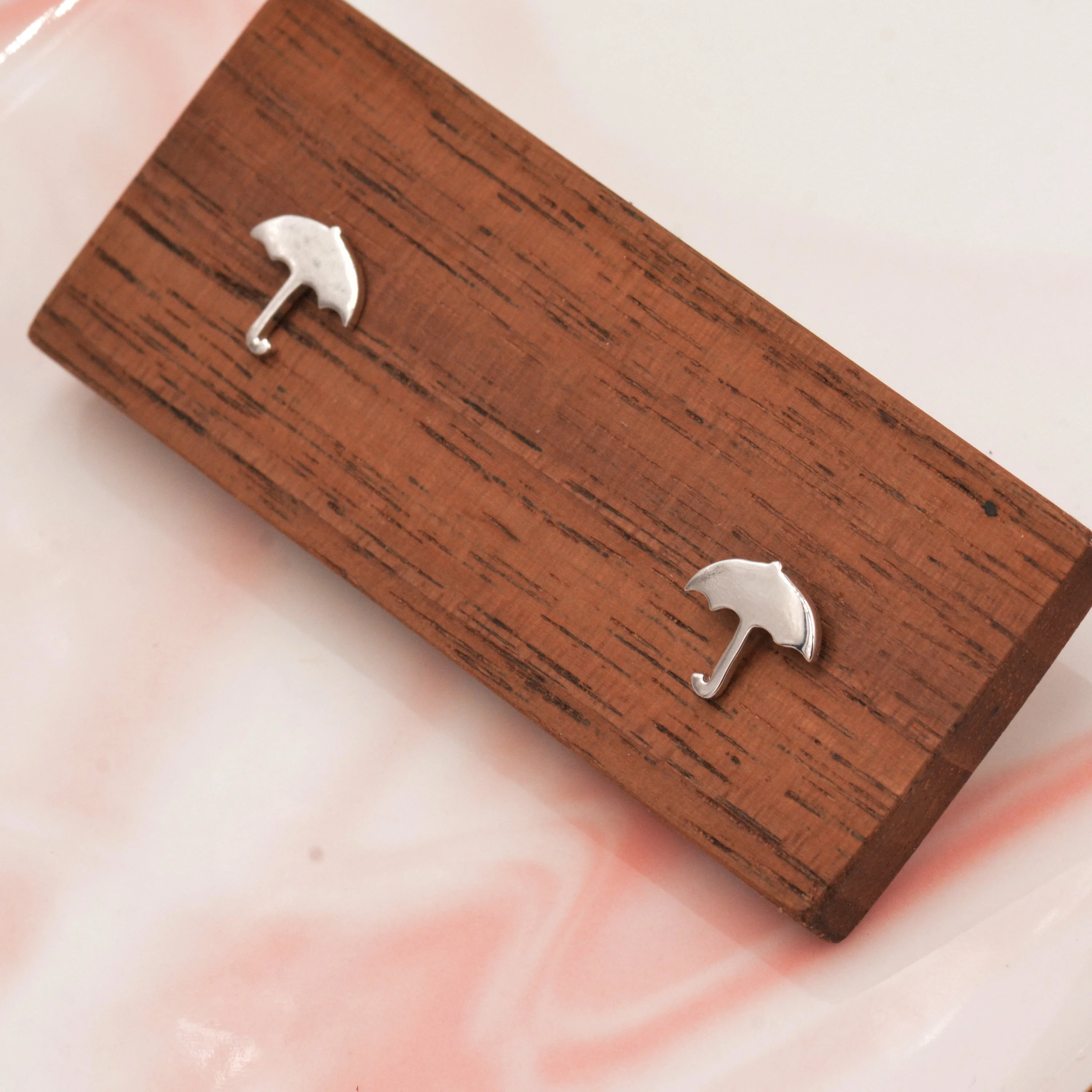 Umbrella Stud Earrings in Sterling Silver - Weather Earrings - Cute, Fun, Whimsical - Image 6