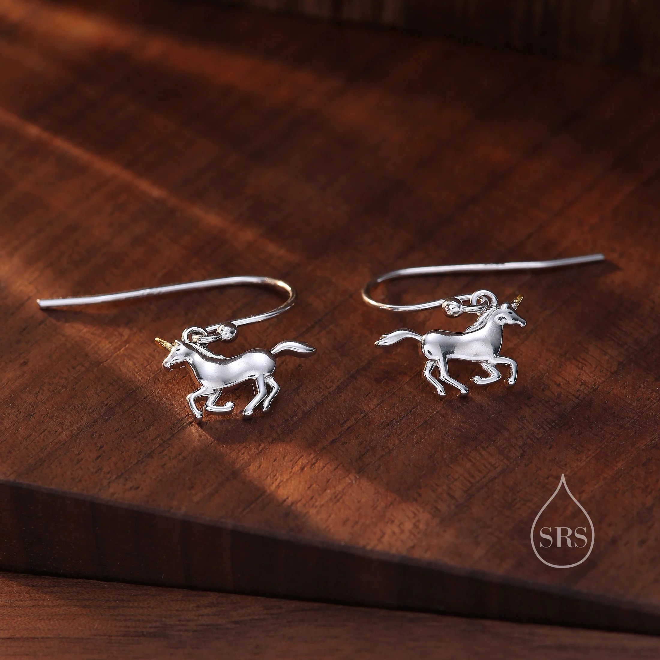 Unicorn Drop Hook Earrings in Sterling Silver, Partial Gold Plate, Unicorn Dangle Earrings, Unicorn Horse Earrings, - Image 3