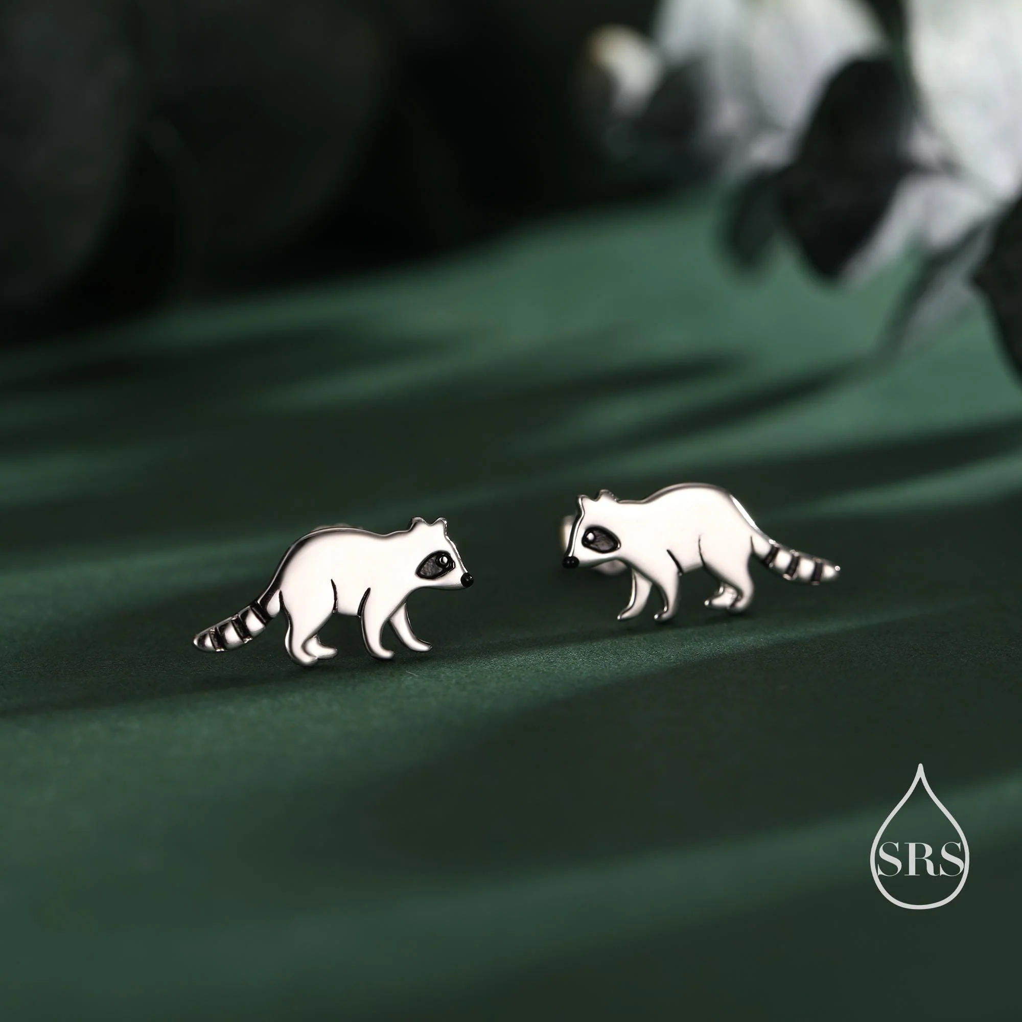Very Cute Raccoon Stud Earrings in Sterling Silver - Silver or Gold Finish - Racoon Bear Earrings - Cute Animal Earrings - Fun and Whimsical