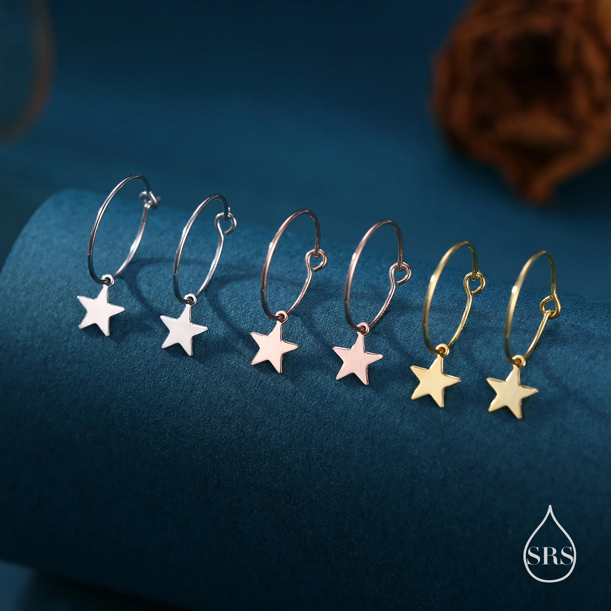 Very Minimalist Star Hoop Earrings in Sterling Silver, Silver, Gold or Rose Gold Finish, Two Sizes Available. - Image 4