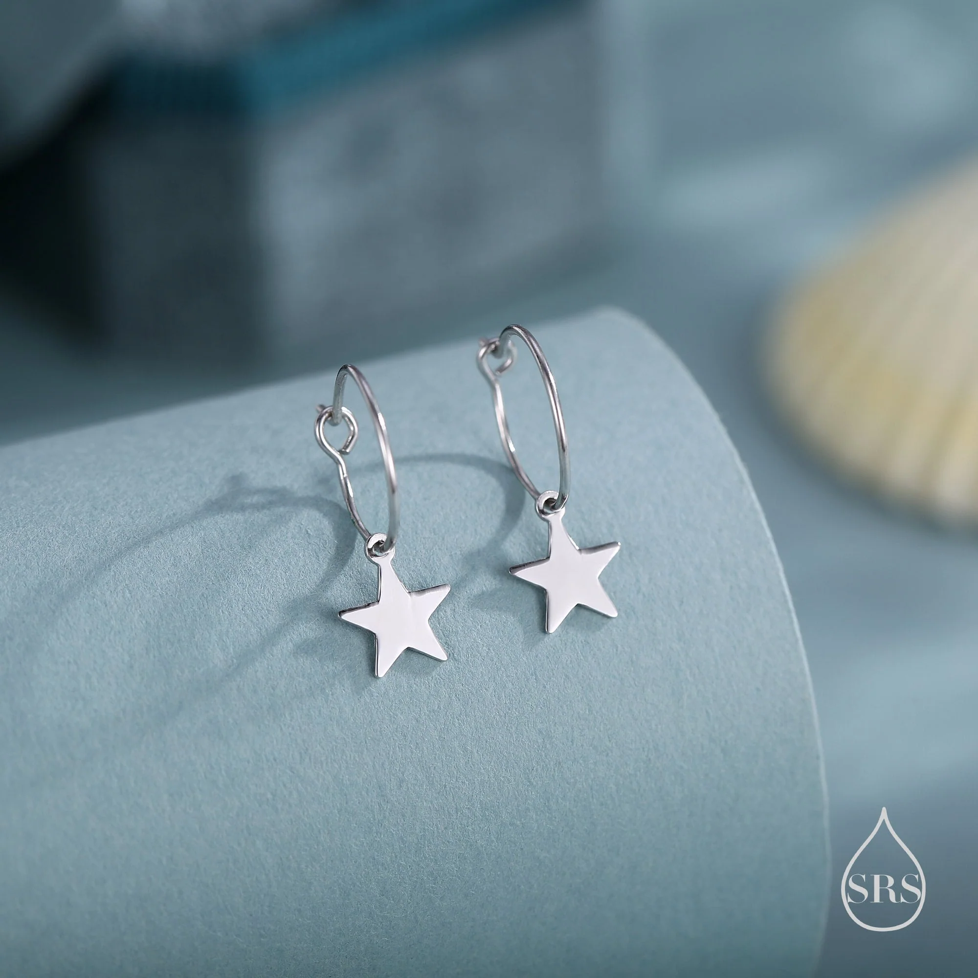 Very Minimalist Star Hoop Earrings in Sterling Silver, Silver, Gold or Rose Gold Finish, Two Sizes Available. - Image 7