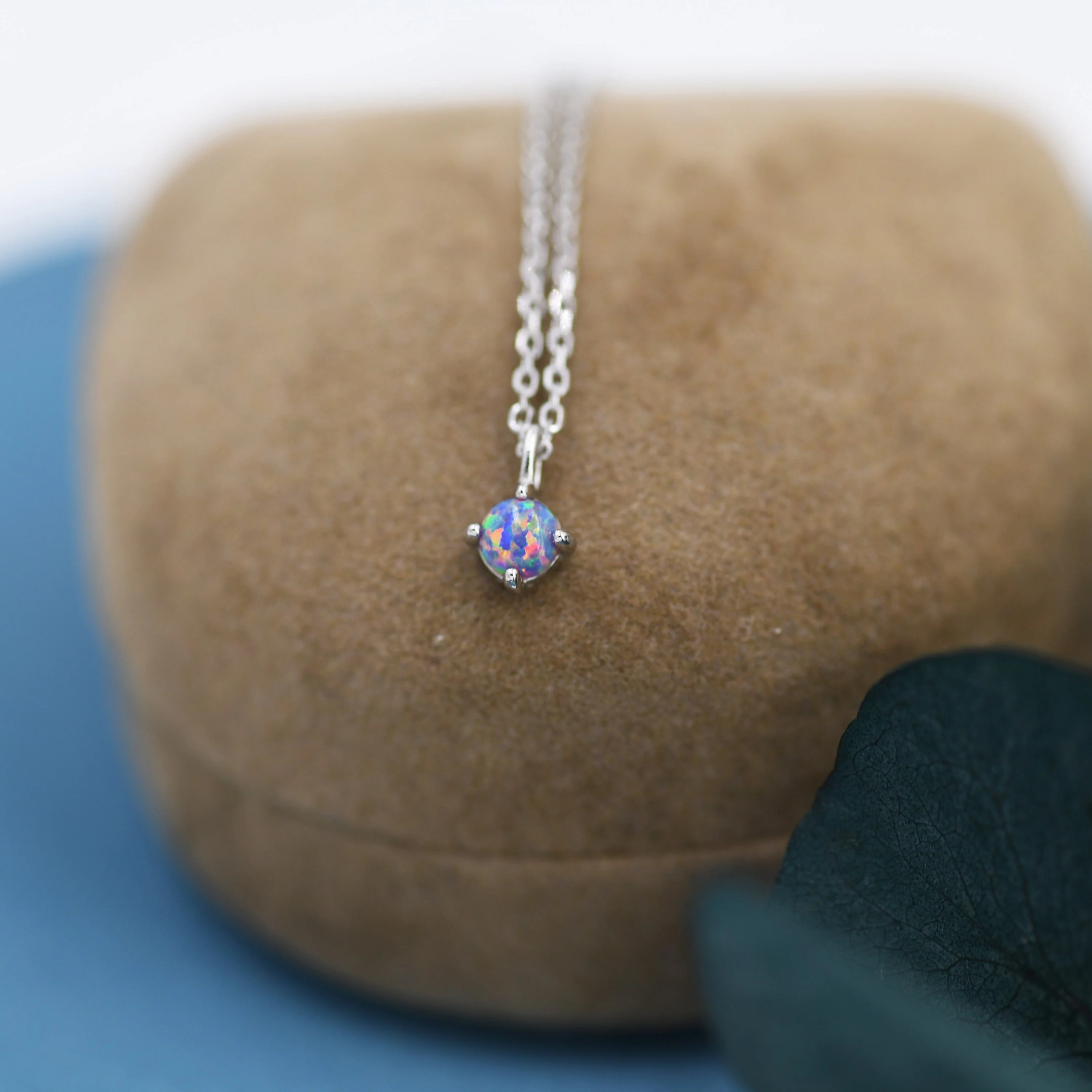 Very Small Cosmic Purple Opal Pendant Necklace in Sterling Silver, Silver or Gold, 5mm Lab Opal Necklace, Single Opal Necklace - Image 2