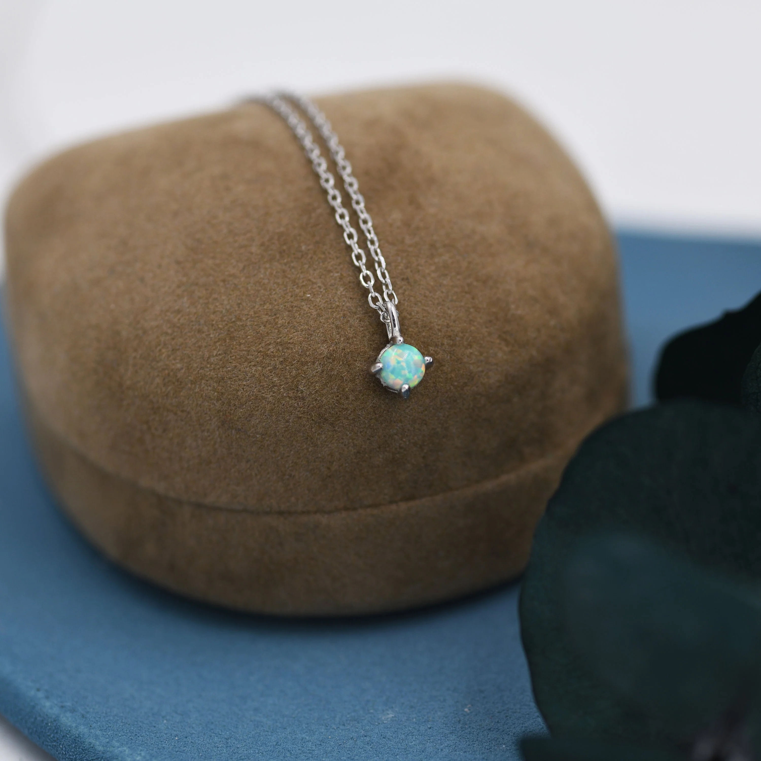 Very Small Green Opal Pendant Necklace in Sterling Silver, Silver or Gold, 5mm Lab Opal Necklace, Single Opal Necklace, Fire Opal Necklace - Image 4