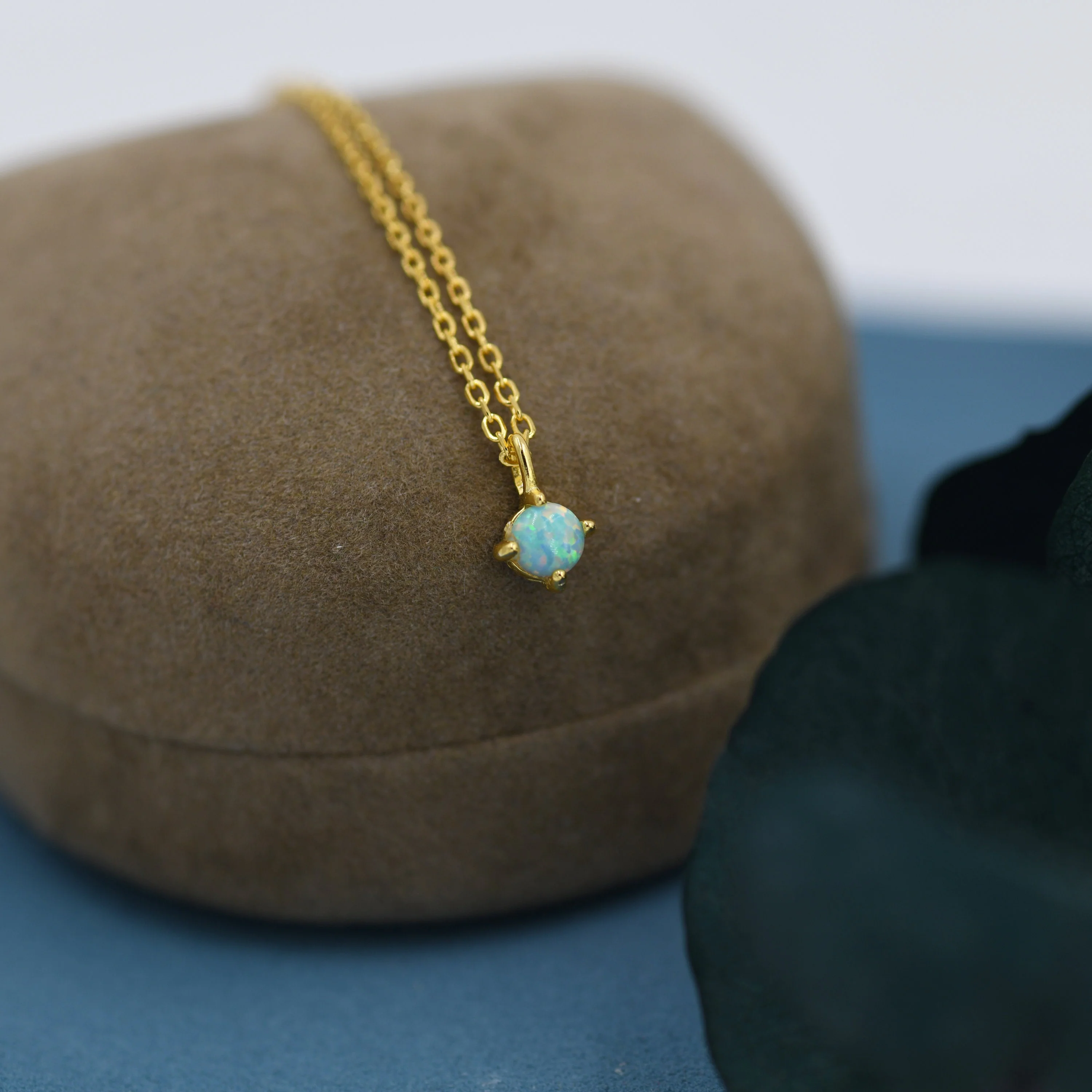 Very Small Green Opal Pendant Necklace in Sterling Silver, Silver or Gold, 5mm Lab Opal Necklace, Single Opal Necklace, Fire Opal Necklace - Image 5