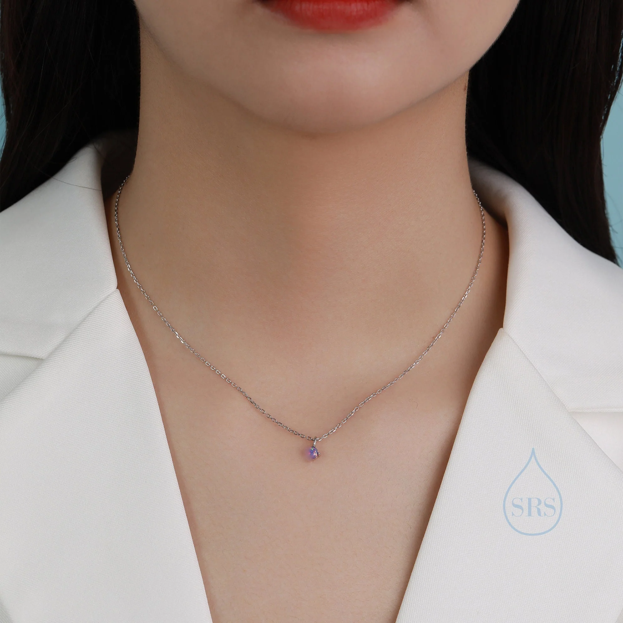 Very Small Green Opal Pendant Necklace in Sterling Silver, Silver or Gold, 5mm Lab Opal Necklace, Single Opal Necklace, Fire Opal Necklace - Image 7
