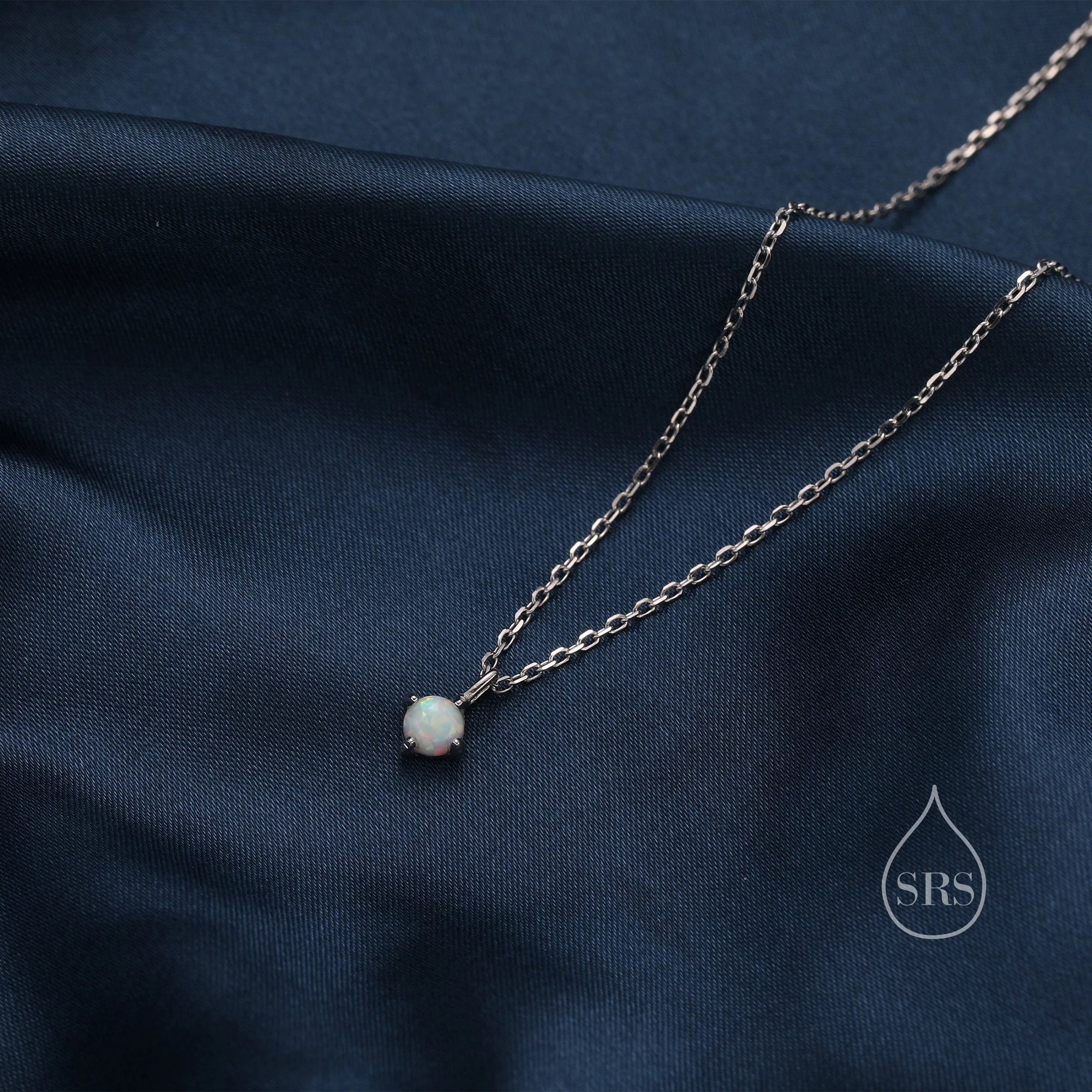 Very Small White Opal Pendant Necklace in Sterling Silver, Silver or Gold, 5mm Lab Opal Necklace,  Single Opal Necklace - Image 2