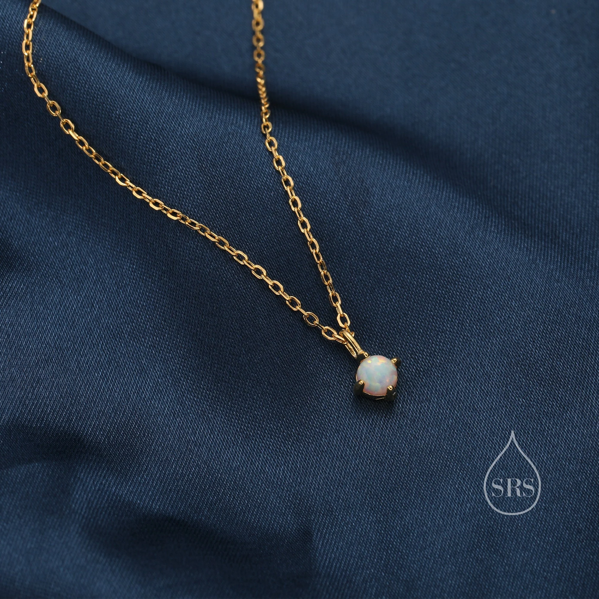 Very Small White Opal Pendant Necklace in Sterling Silver, Silver or Gold, 5mm Lab Opal Necklace,  Single Opal Necklace - Image 3