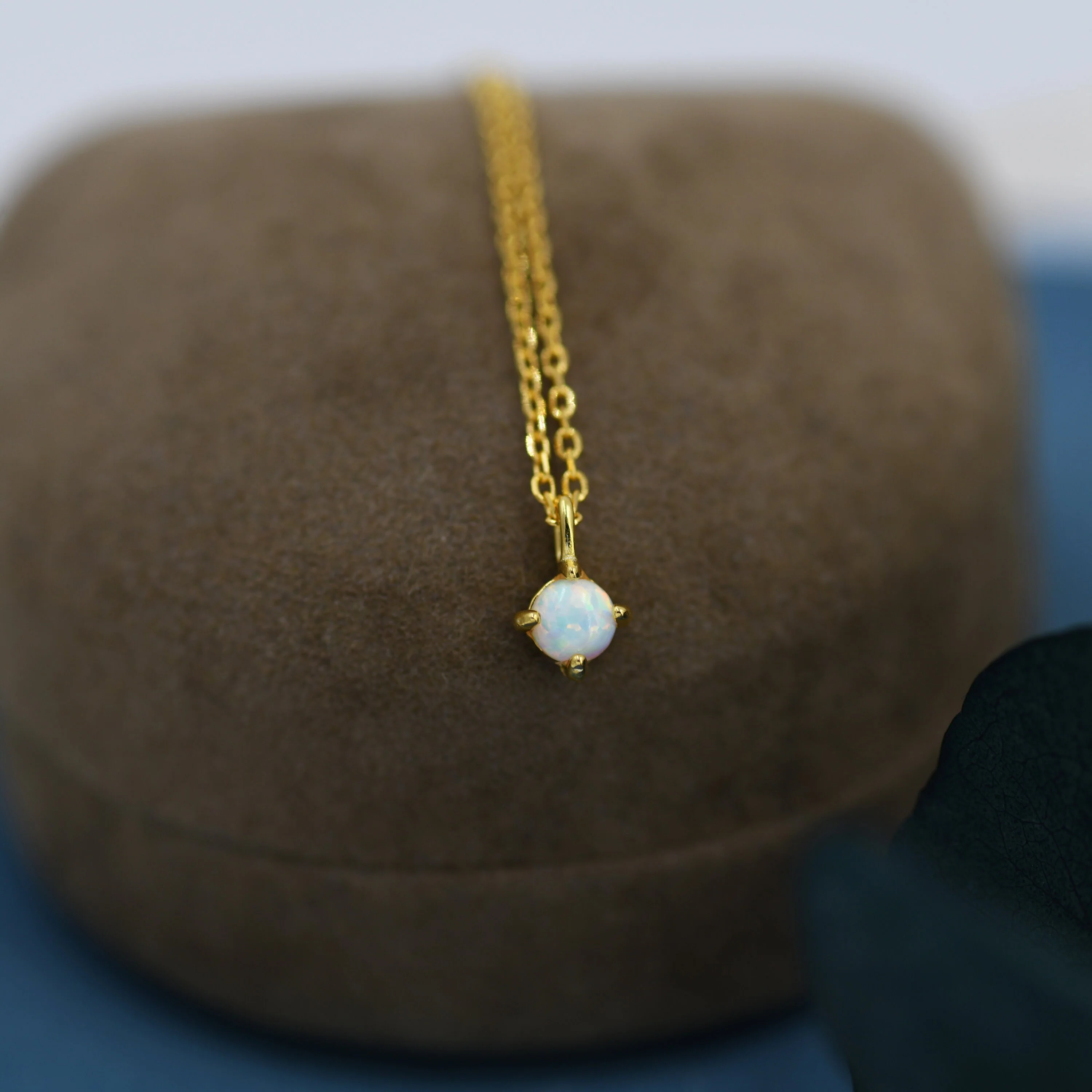 Very Small White Opal Pendant Necklace in Sterling Silver, Silver or Gold, 5mm Lab Opal Necklace,  Single Opal Necklace - Image 4