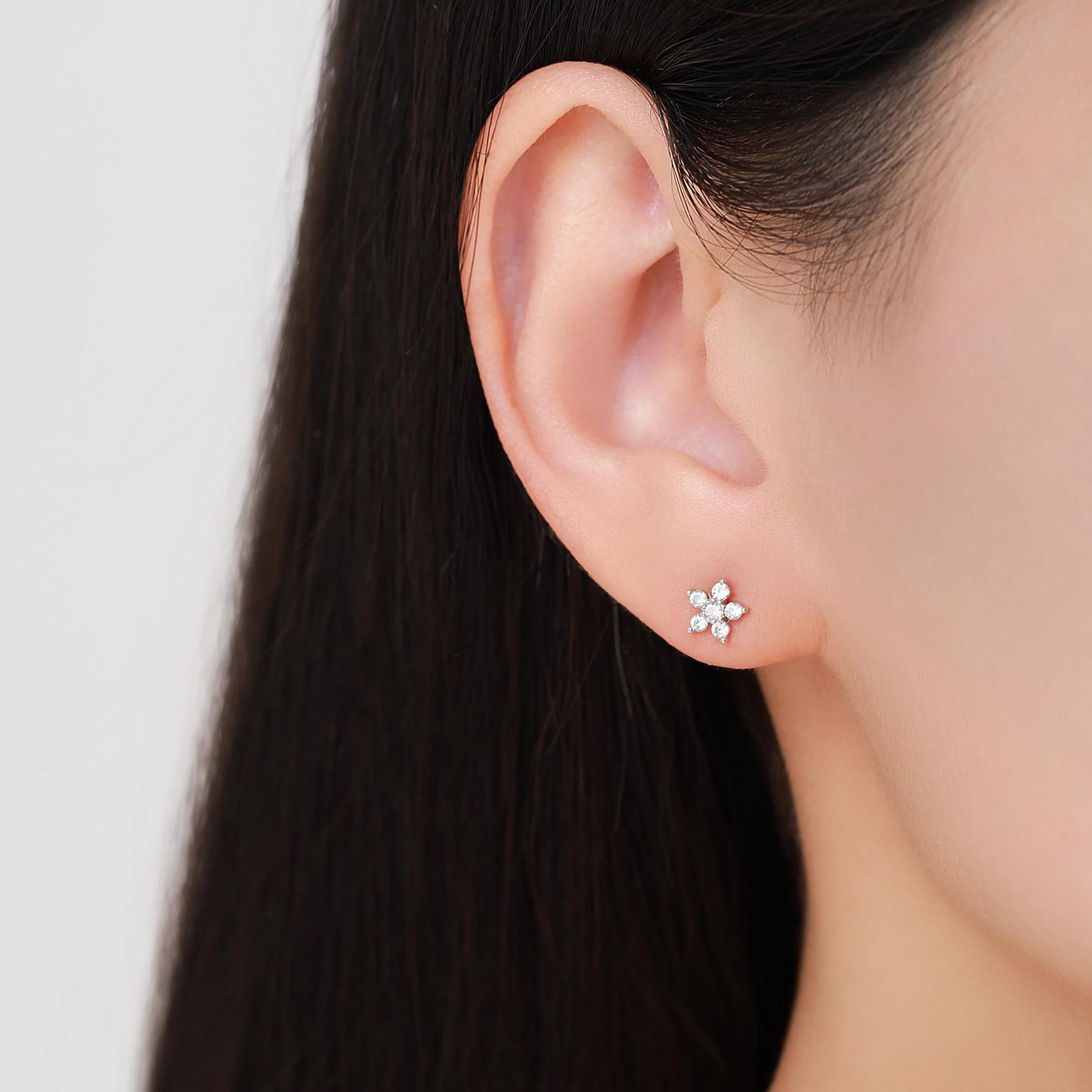 Very Sparkly Forget-me-not Flower Dainty Stud Earrings in Sterling Silver with CZ Crystals, Nature Inspired Design, Delicate and Pretty - Image 10
