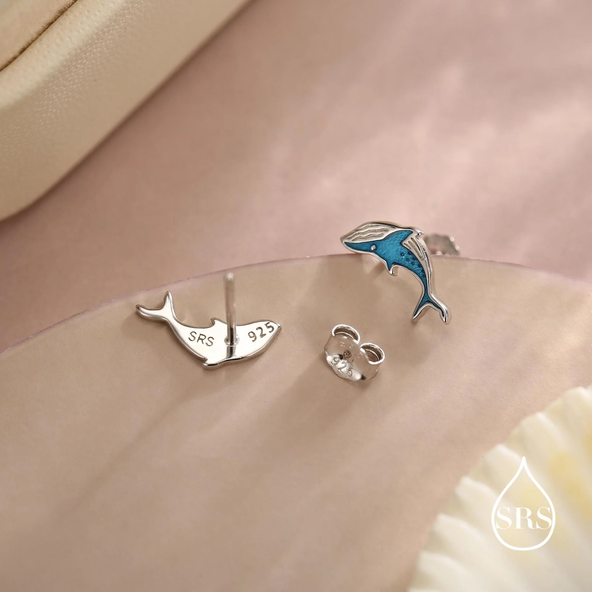 Very Tiny Blue Whale Stud Earrings in Sterling Silver with Hand Painted Enamel, Cute Whale Earrings - Image 6