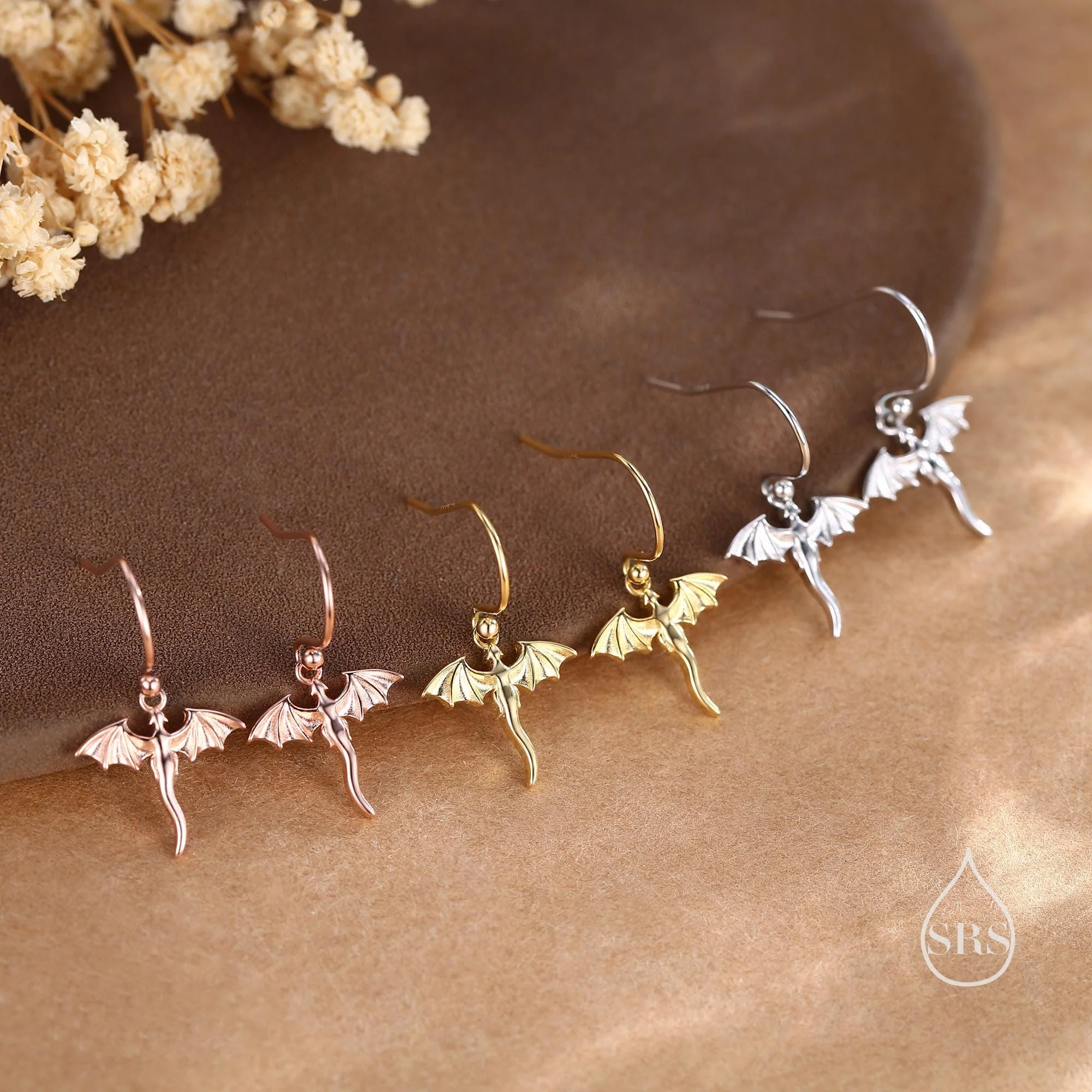 Very Tiny Dragon Drop Hook Earrings in Sterling Silver, Silver or Gold or Rose Gold, Sterling Silver Dragon Dangle Earrings - Image 5